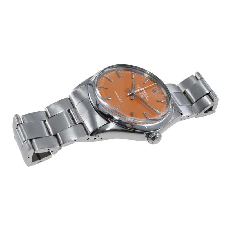 Rolex Stainless Steel Air King With Custom Made Pumpkin Orange Dial circa 1970's For Sale 1