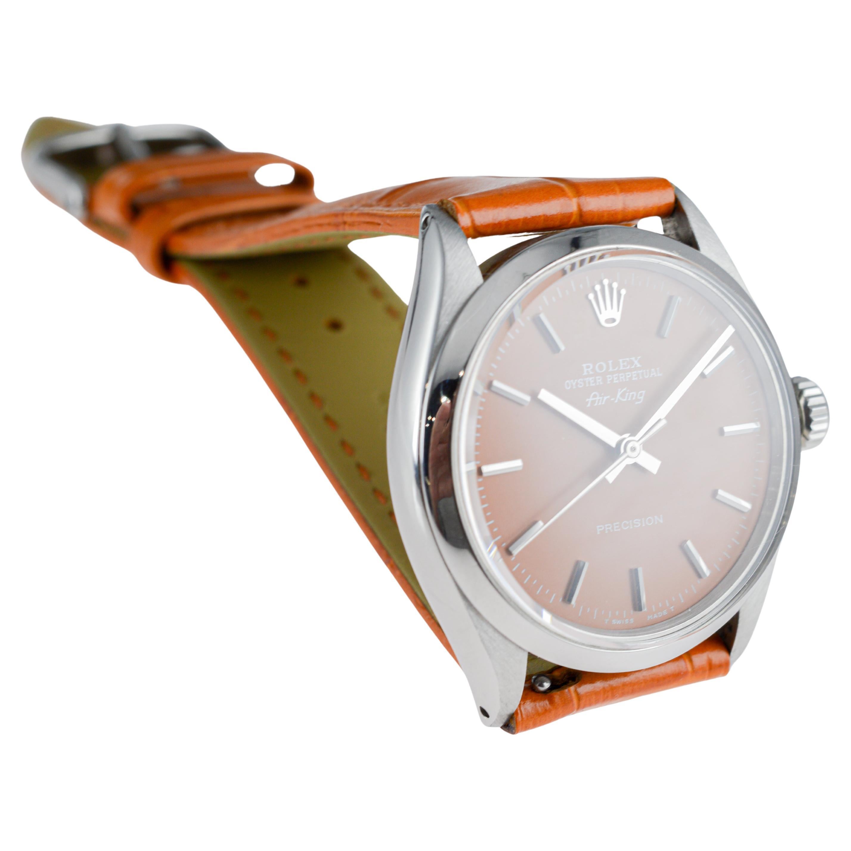 Rolex Air King in acciaio inossidabile con quadrante arancione zucca personalizzato, circa in vendita 5