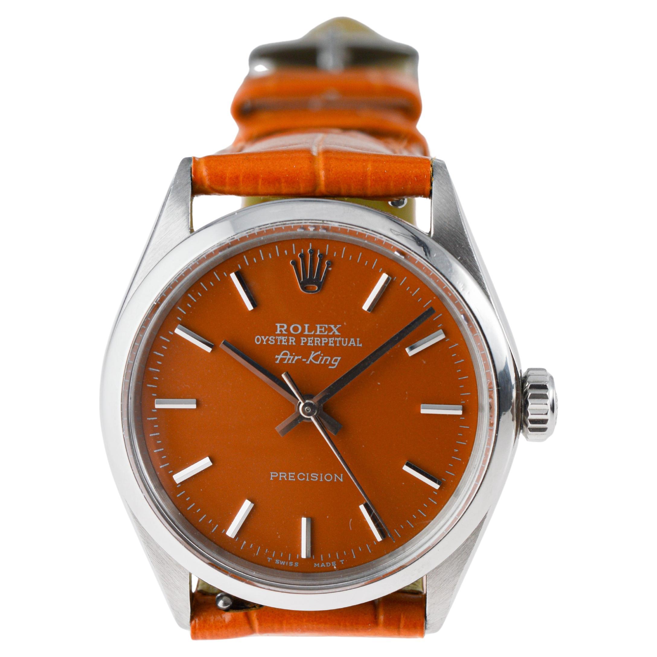 Rolex Air King in acciaio inossidabile con quadrante arancione zucca personalizzato, circa in vendita 6