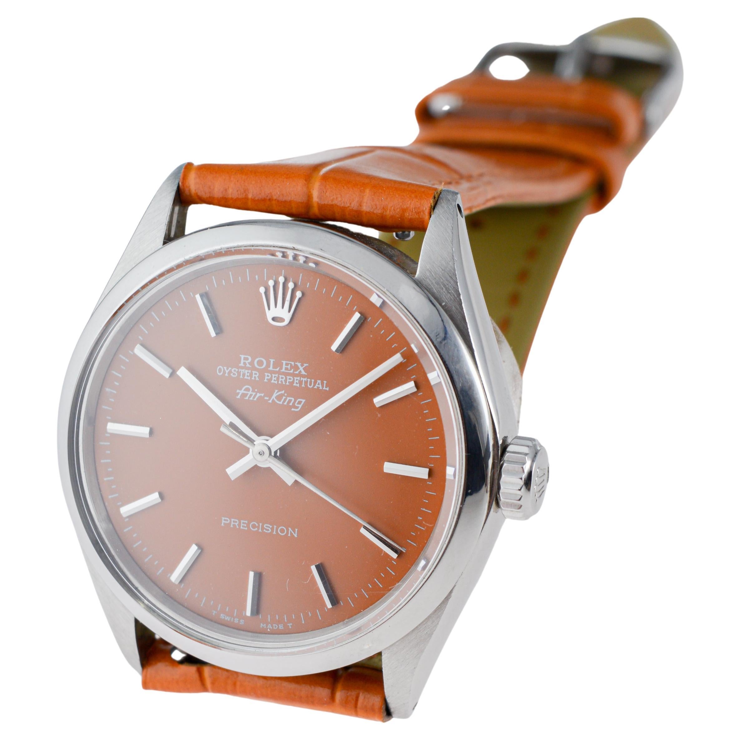 Rolex Air King in acciaio inossidabile con quadrante arancione zucca personalizzato, circa in vendita 7