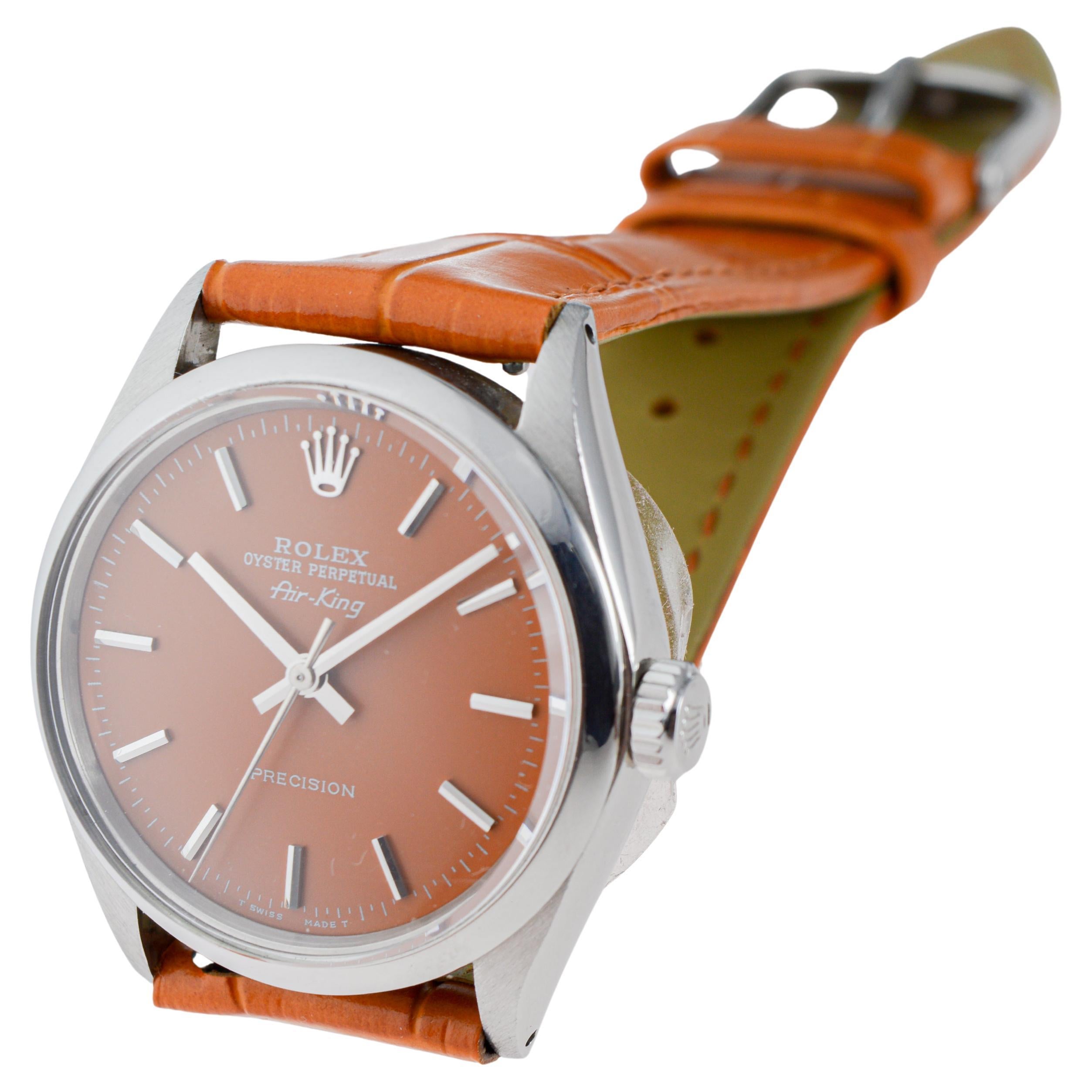 Rolex Air King in acciaio inossidabile con quadrante arancione zucca personalizzato, circa in vendita 8