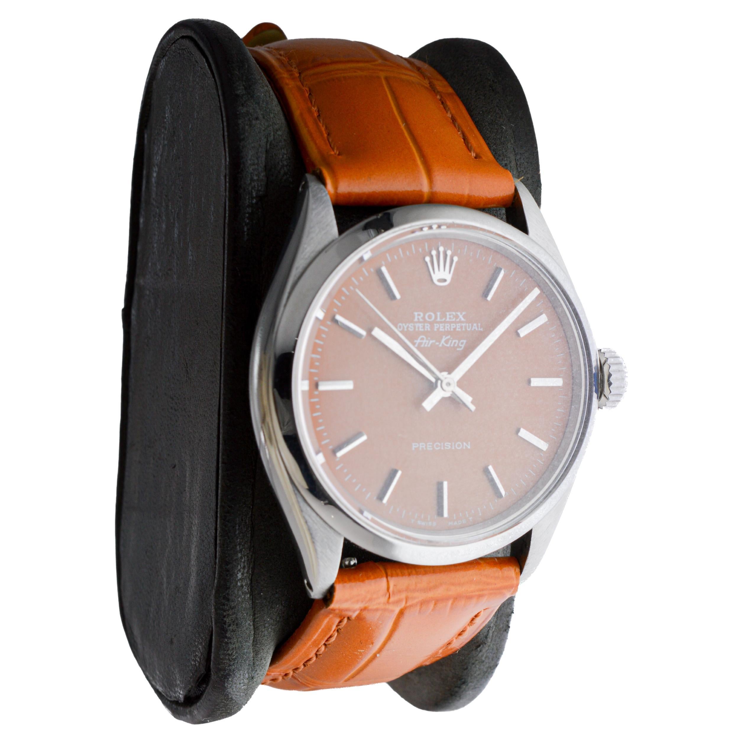 Moderno Rolex Air King in acciaio inossidabile con quadrante arancione zucca personalizzato, circa in vendita