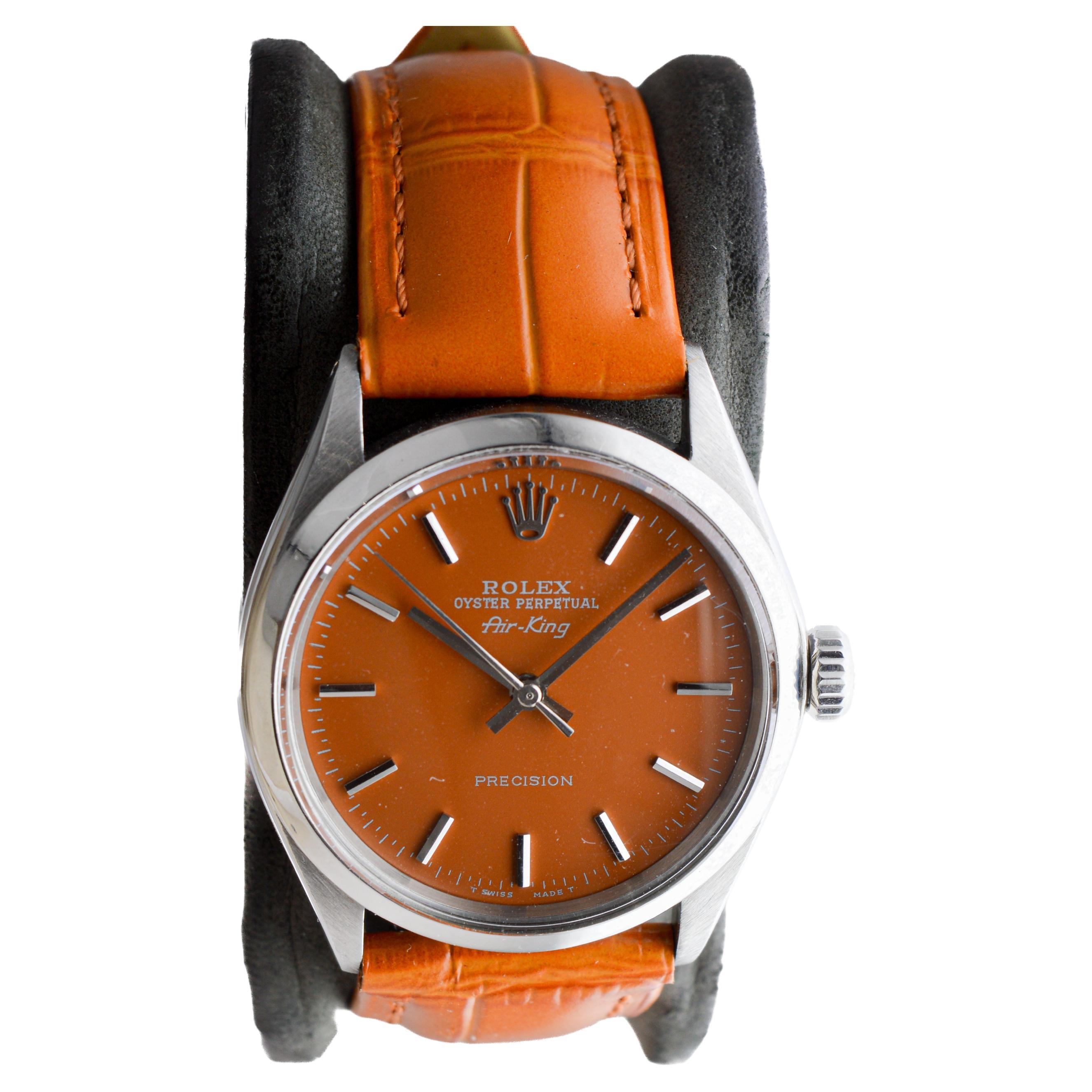 Rolex Air King in acciaio inossidabile con quadrante arancione zucca personalizzato, circa In condizioni ottime in vendita a Long Beach, CA