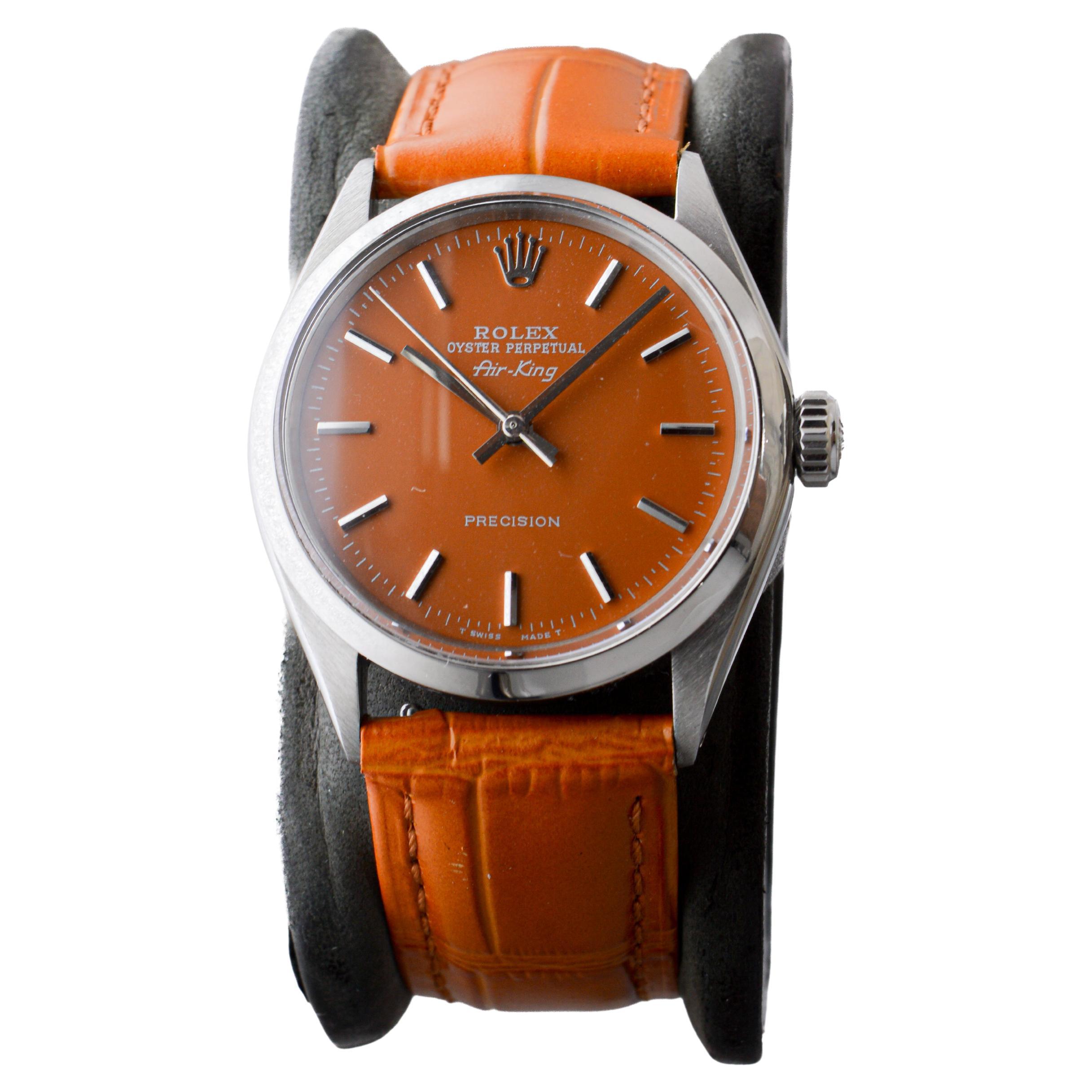 da uomo o donna Rolex Air King in acciaio inossidabile con quadrante arancione zucca personalizzato, circa in vendita