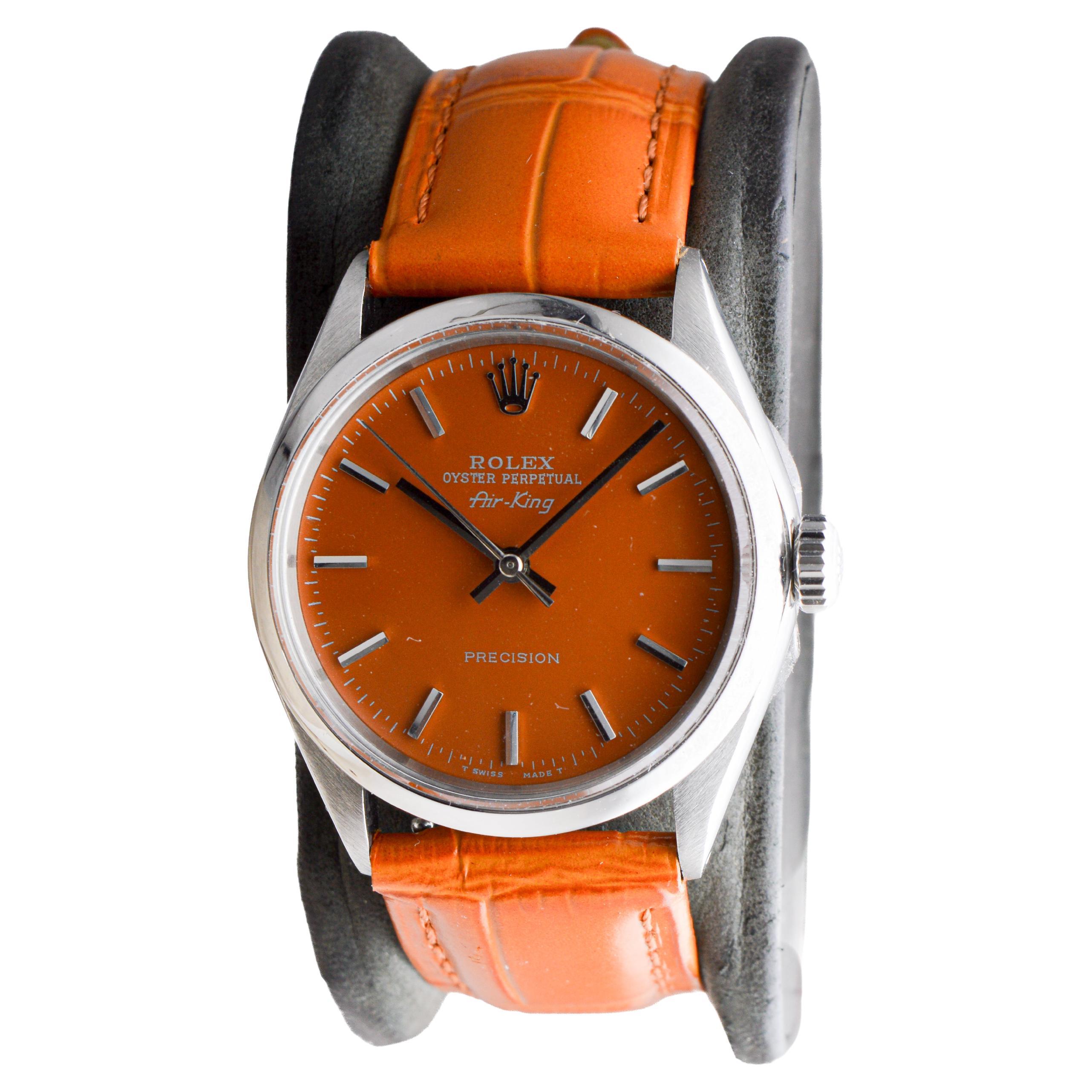 Rolex Air King in acciaio inossidabile con quadrante arancione zucca personalizzato, circa in vendita 1