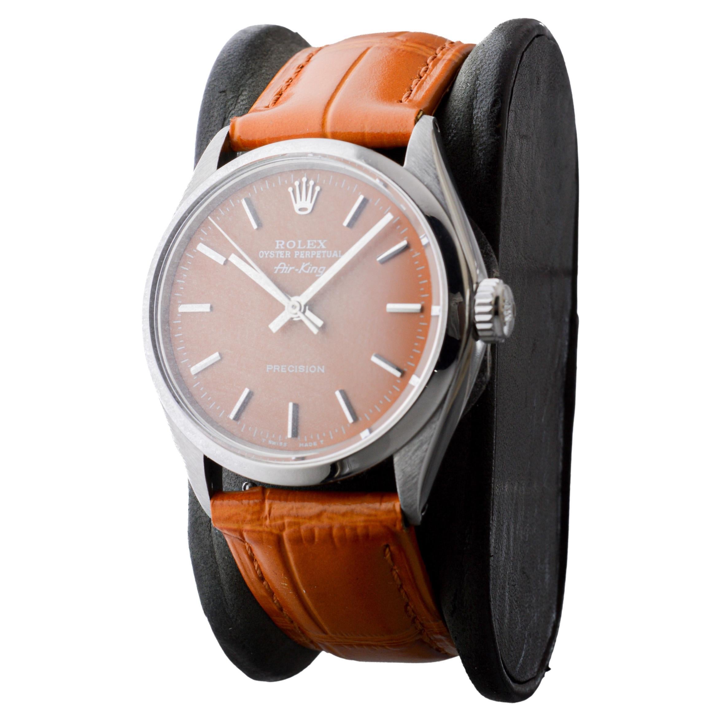 Rolex Air King in acciaio inossidabile con quadrante arancione zucca personalizzato, circa in vendita 2
