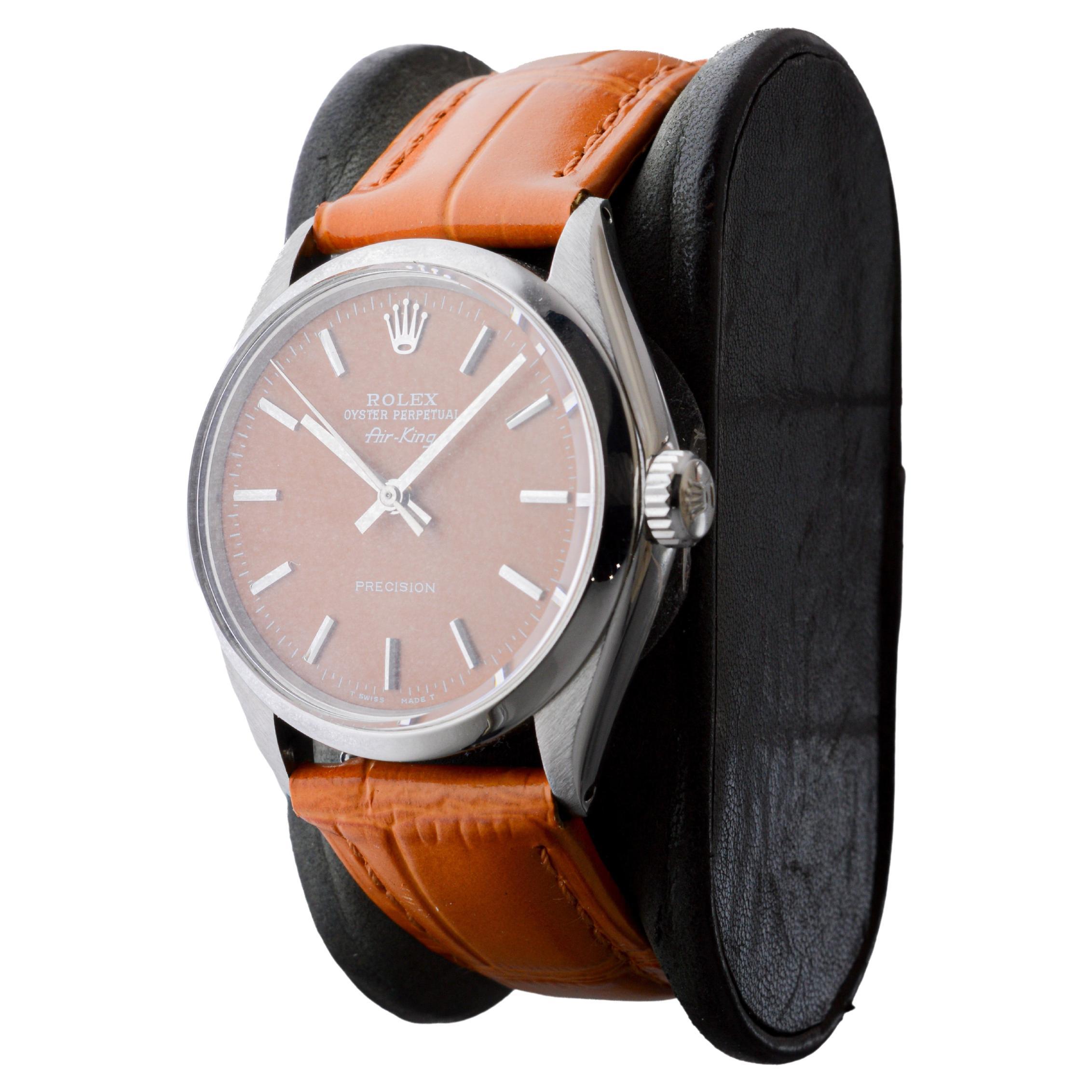 Rolex Air King in acciaio inossidabile con quadrante arancione zucca personalizzato, circa in vendita 3