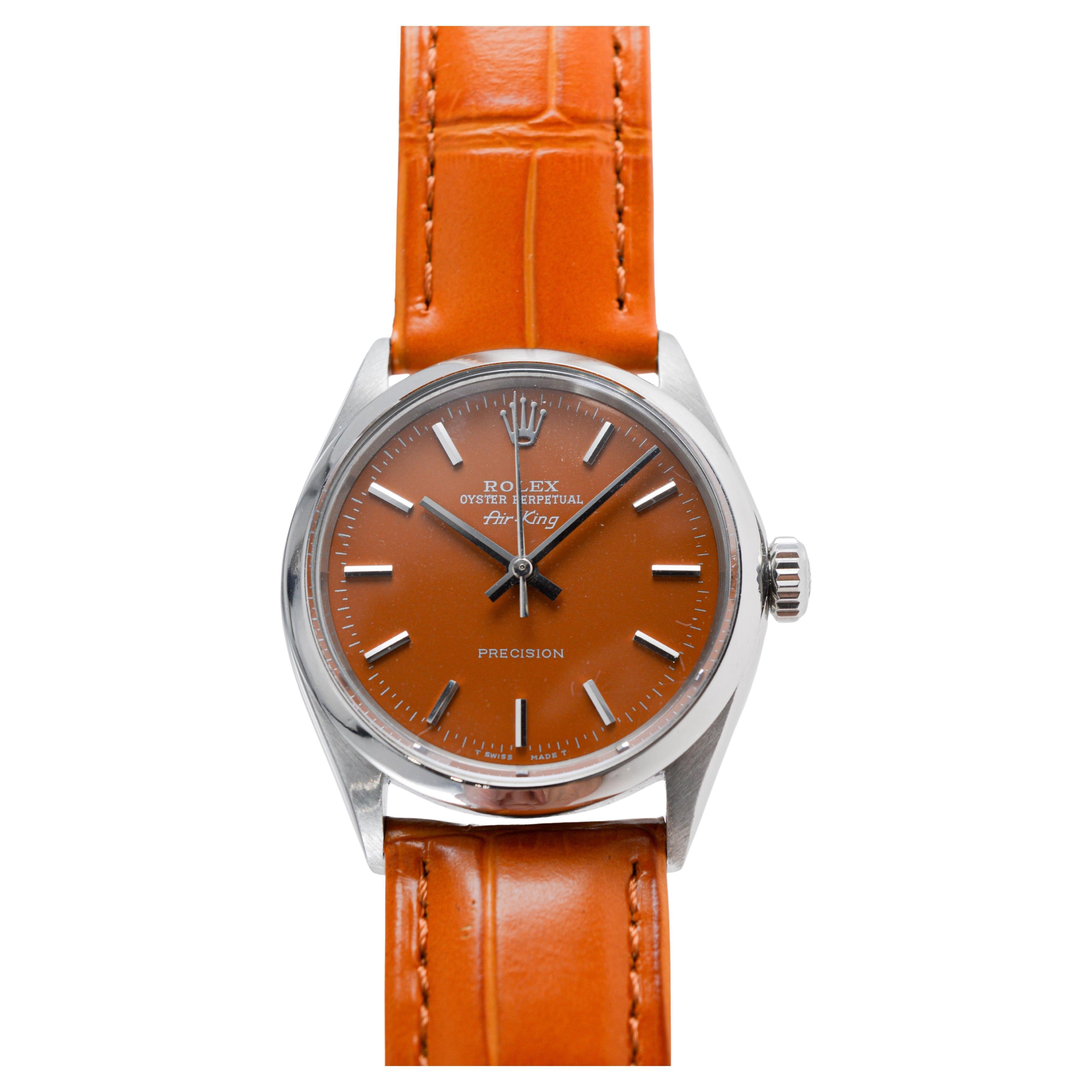 Rolex Air King in acciaio inossidabile con quadrante arancione zucca personalizzato, circa in vendita 4