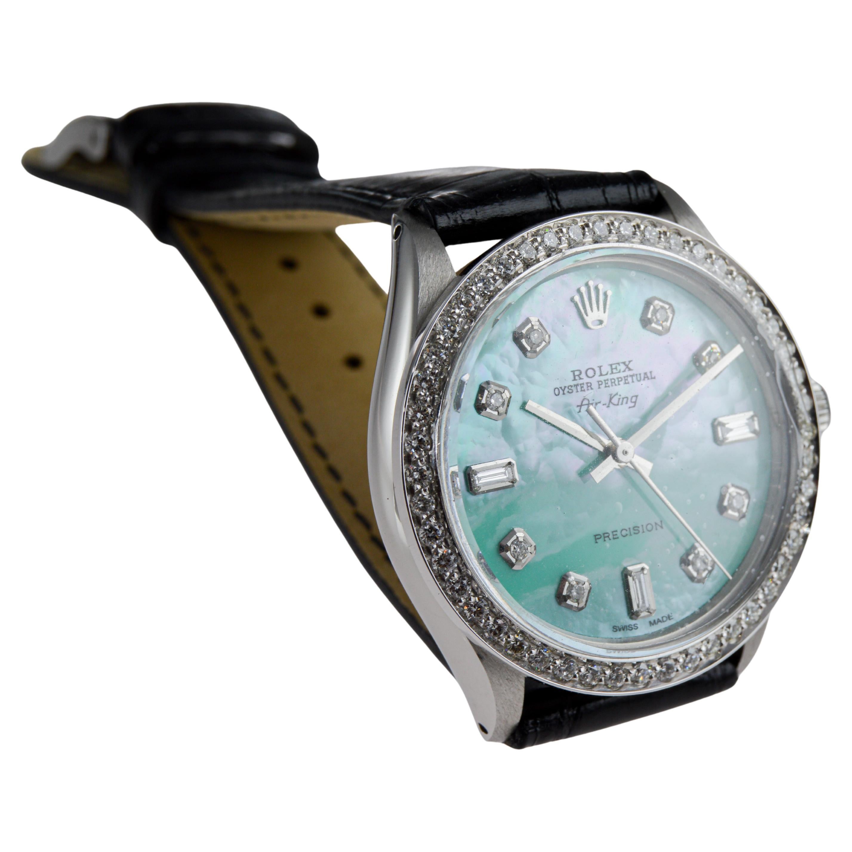 Rolex Edelstahl Air King mit benutzerdefiniertem M.O.P. Blaues Zifferblatt um 1970 im Angebot 5