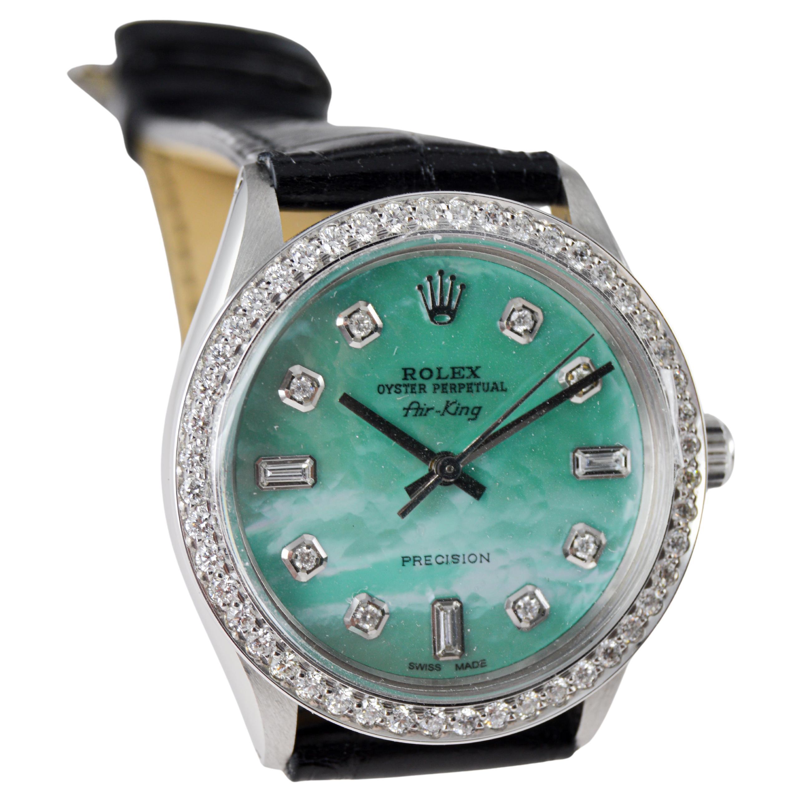 Rolex Edelstahl Air King mit benutzerdefiniertem M.O.P. Blaues Zifferblatt um 1970 im Angebot 6