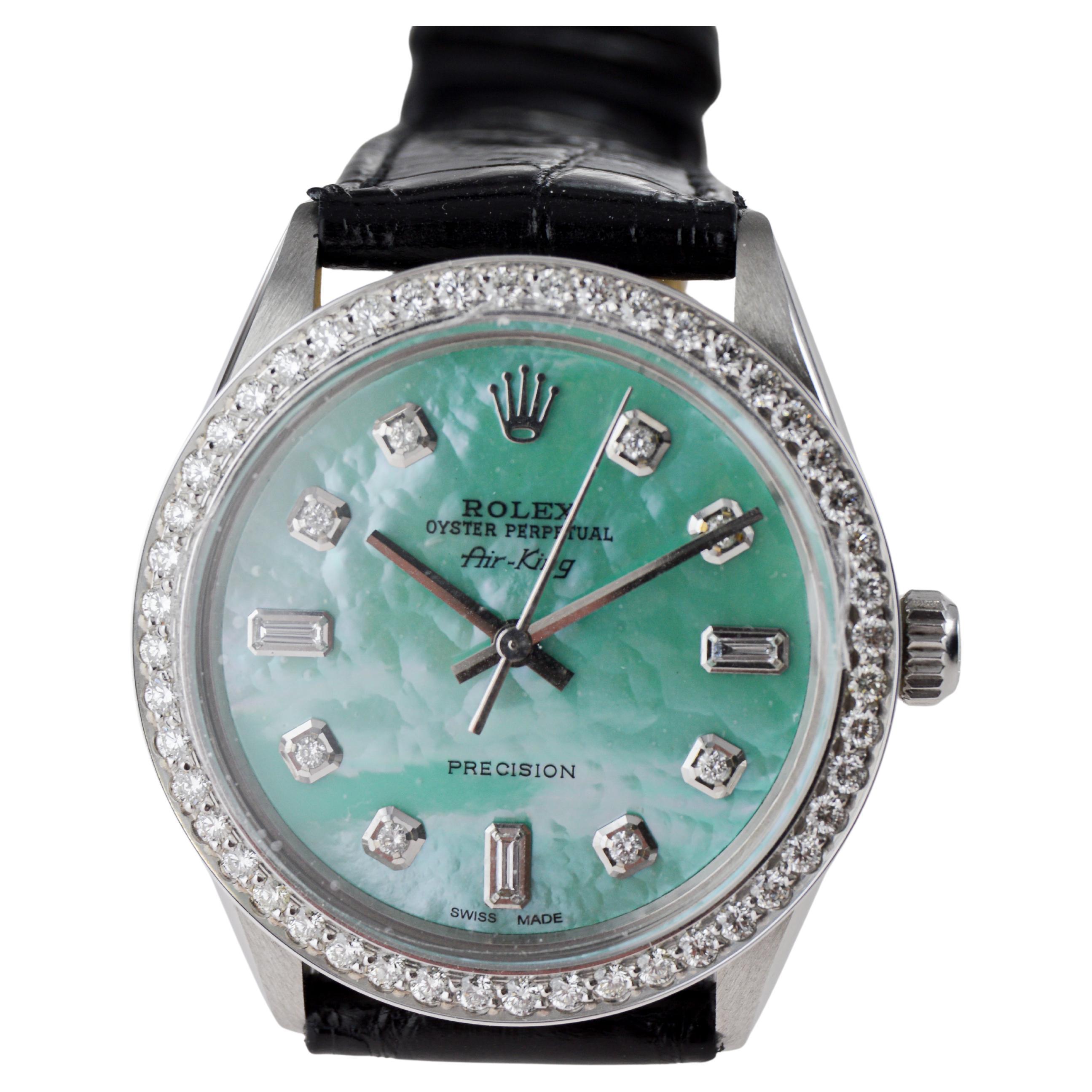 Rolex Edelstahl Air King mit benutzerdefiniertem M.O.P. Blaues Zifferblatt um 1970 im Angebot 7