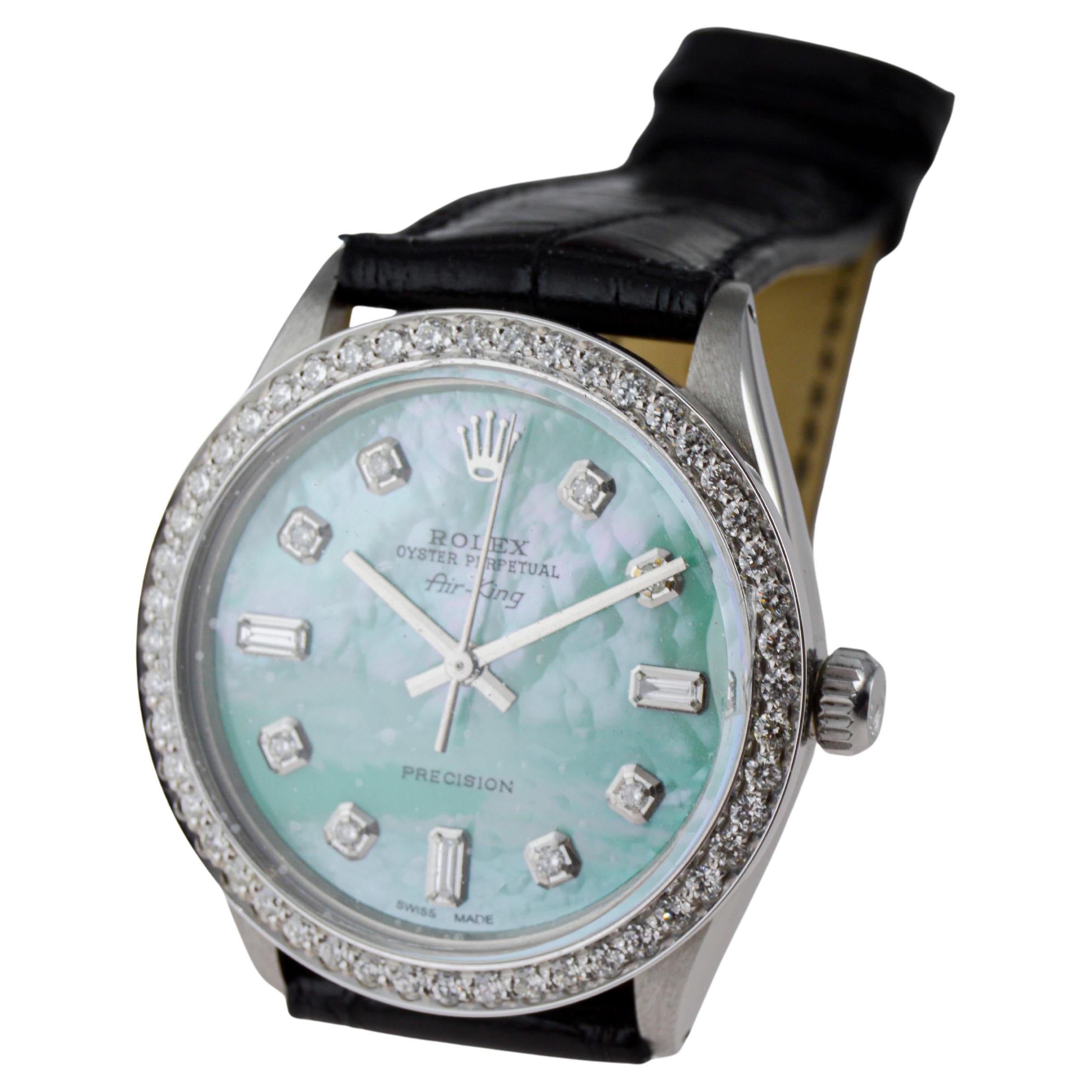 Rolex Edelstahl Air King mit benutzerdefiniertem M.O.P. Blaues Zifferblatt um 1970 im Angebot 8