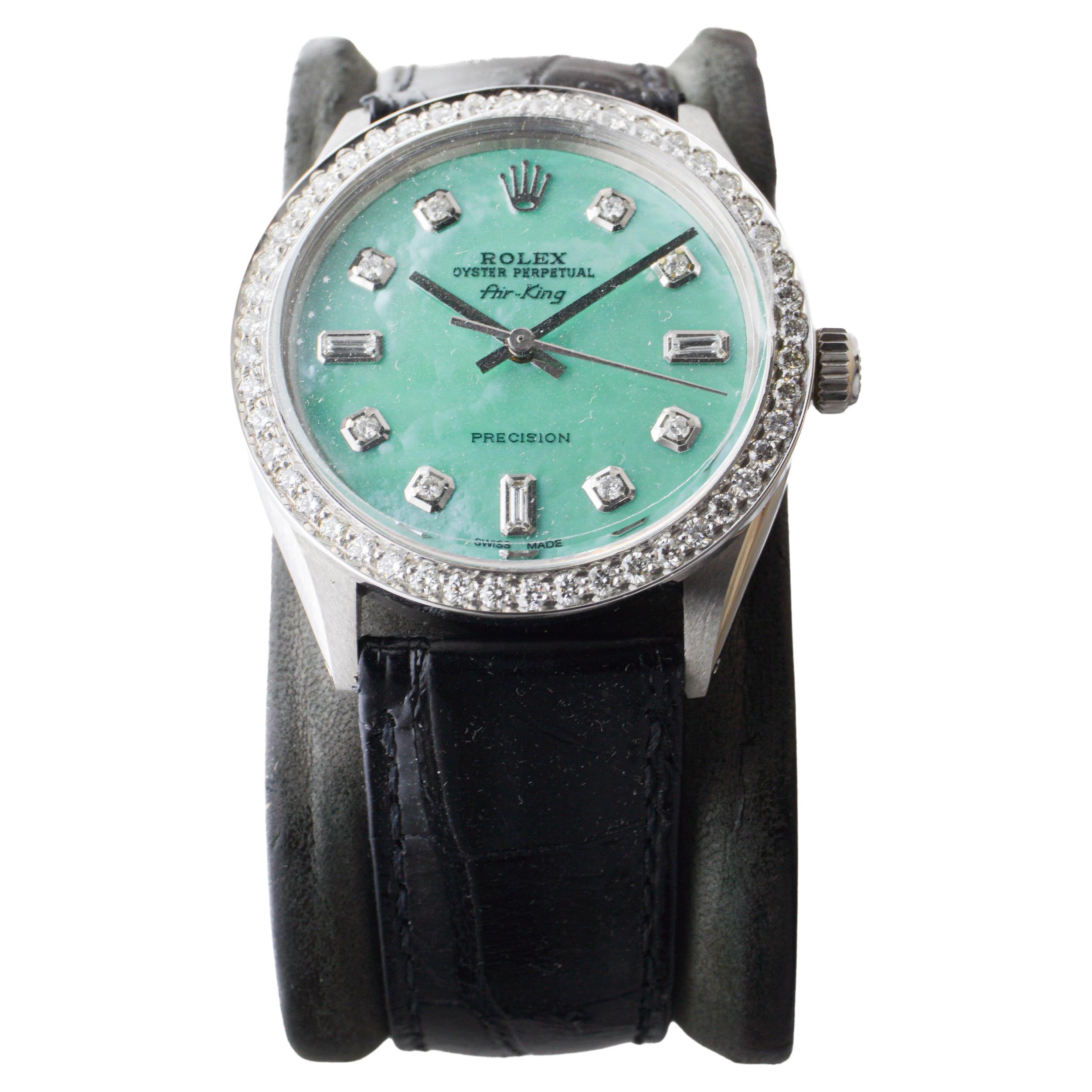 Rolex Edelstahl Air King mit benutzerdefiniertem M.O.P. Blaues Zifferblatt um 1970 für Damen oder Herren im Angebot