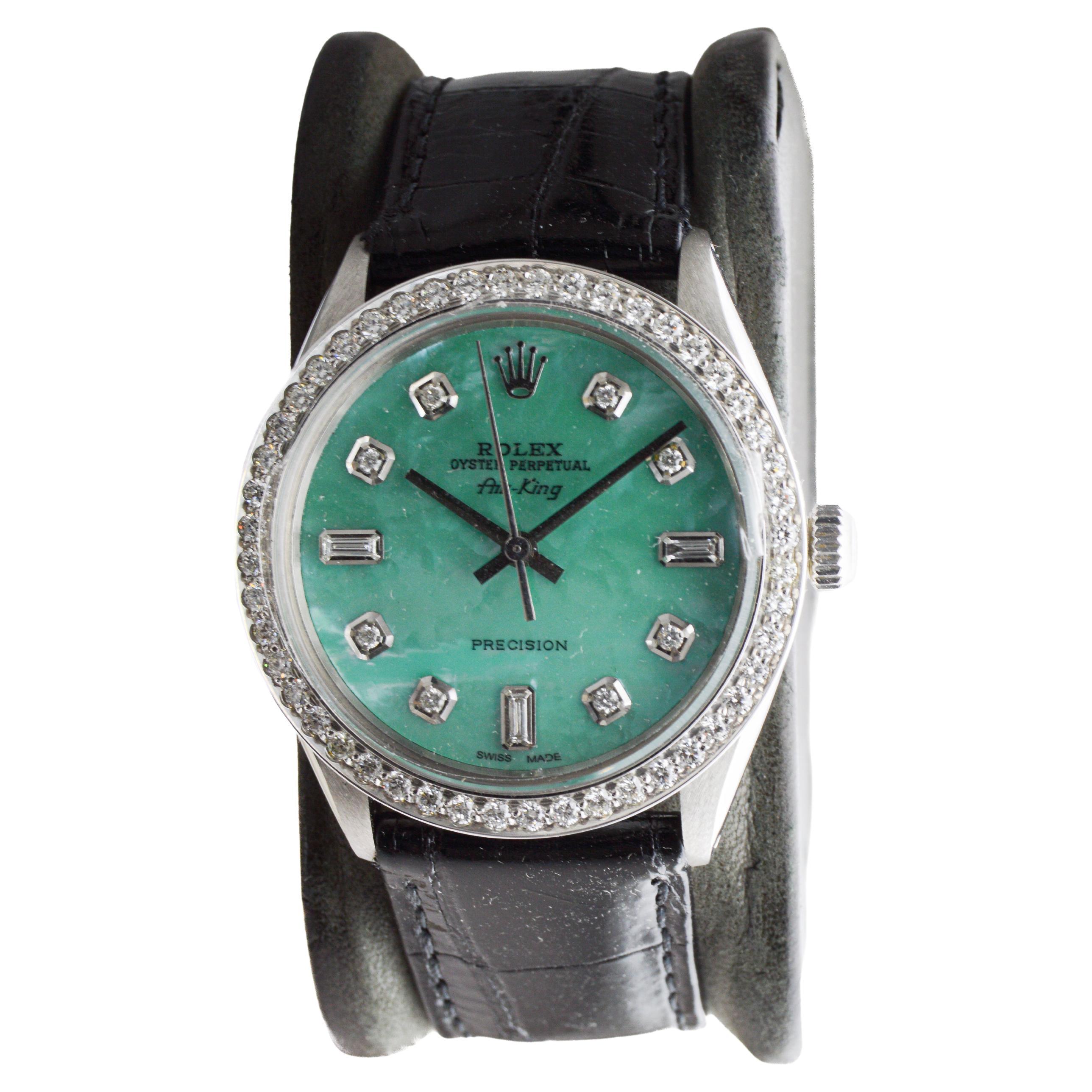 Rolex Edelstahl Air King mit benutzerdefiniertem M.O.P. Blaues Zifferblatt um 1970 im Angebot 1