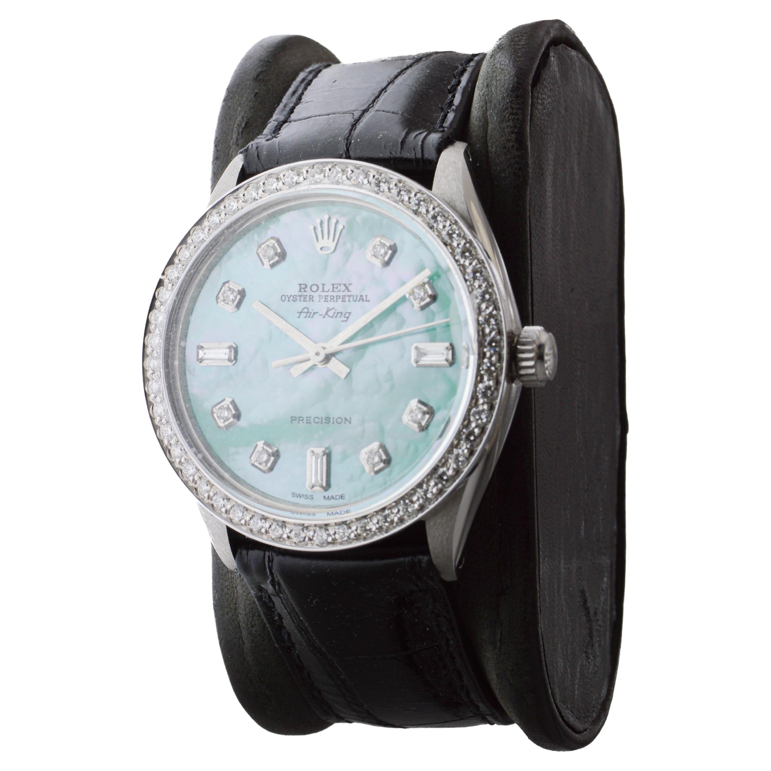 Rolex Edelstahl Air King mit benutzerdefiniertem M.O.P. Blaues Zifferblatt um 1970 im Angebot 2