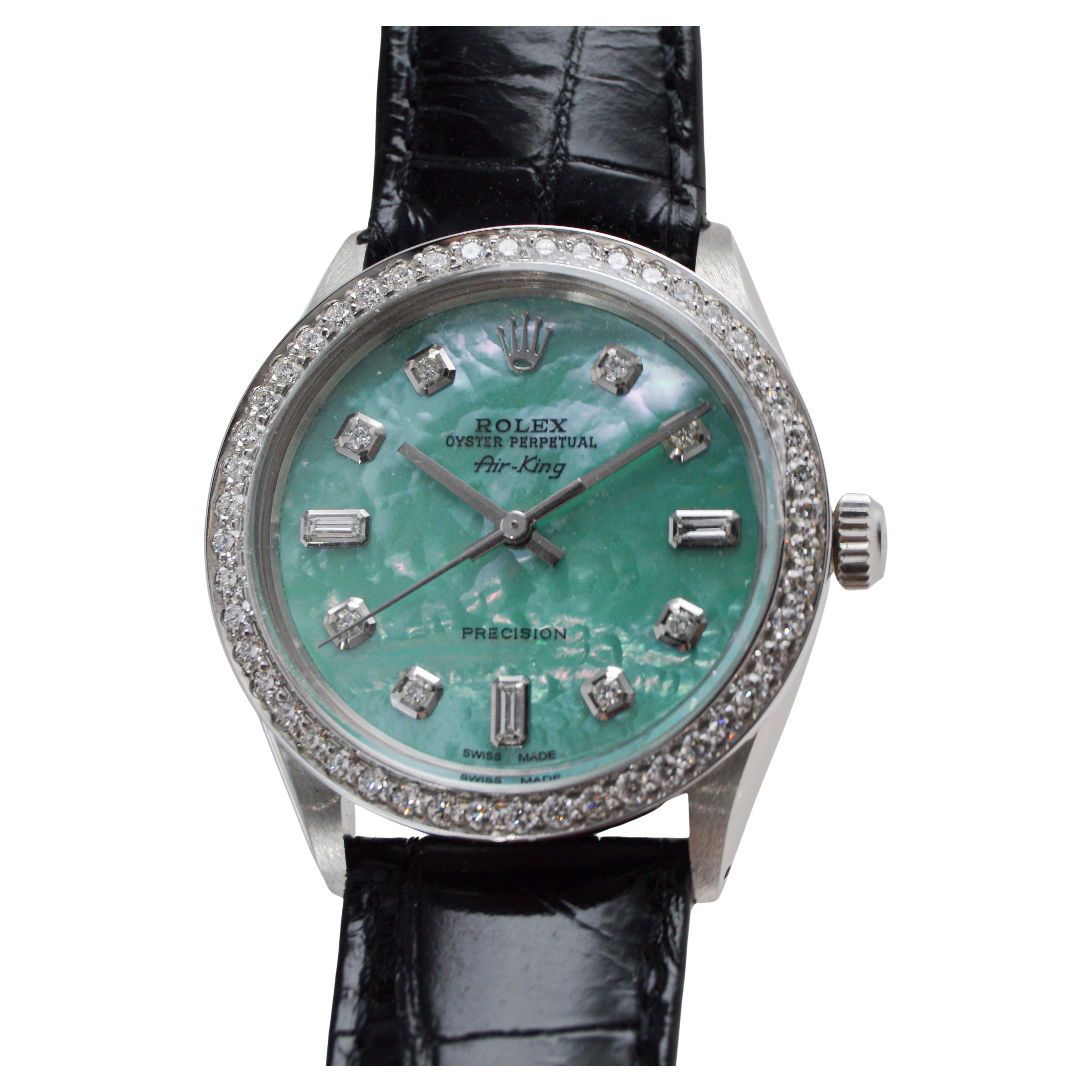 Rolex Edelstahl Air King mit benutzerdefiniertem M.O.P. Blaues Zifferblatt um 1970 im Angebot 4