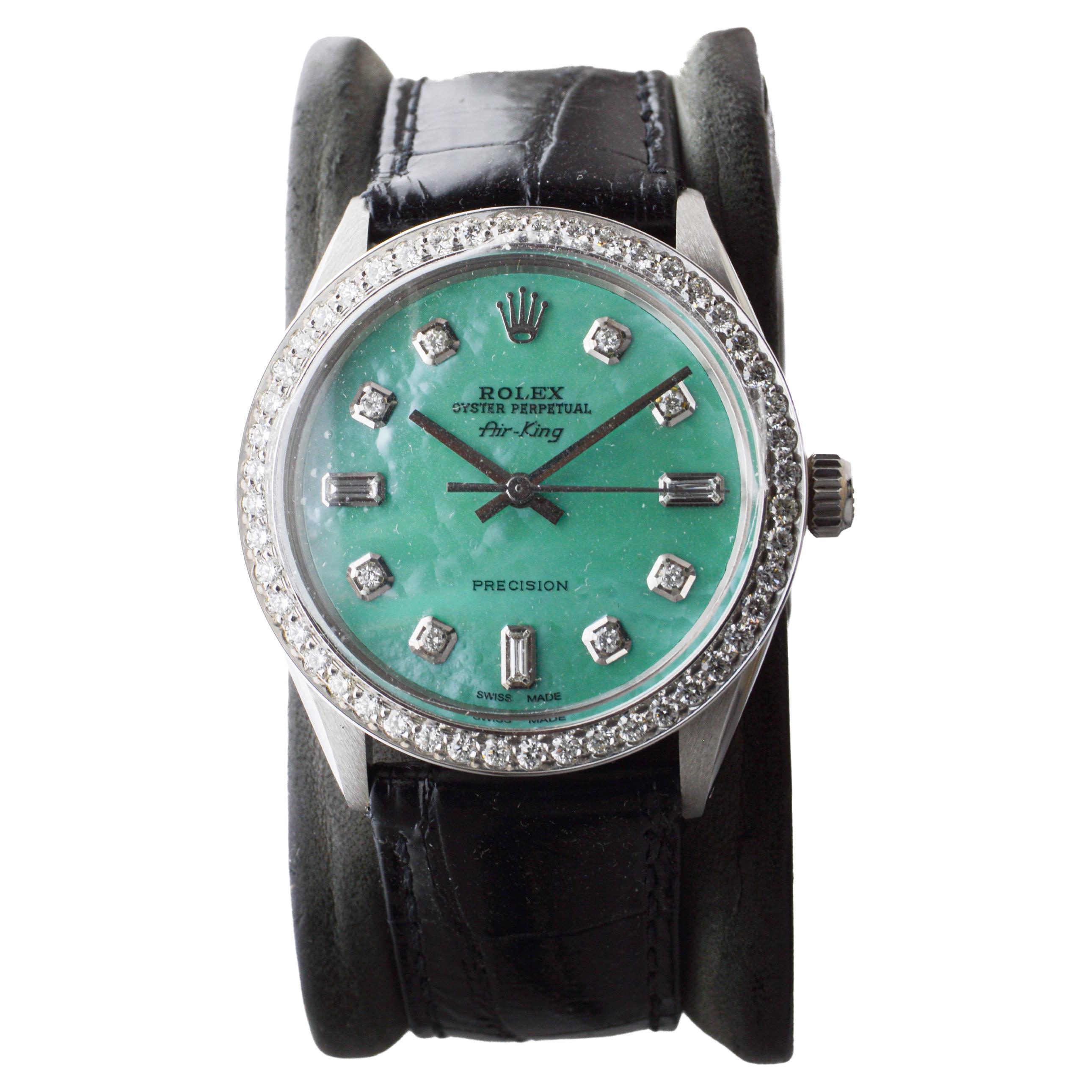 Rolex Edelstahl Air King mit benutzerdefiniertem M.O.P. Blaues Zifferblatt um 1970 im Angebot