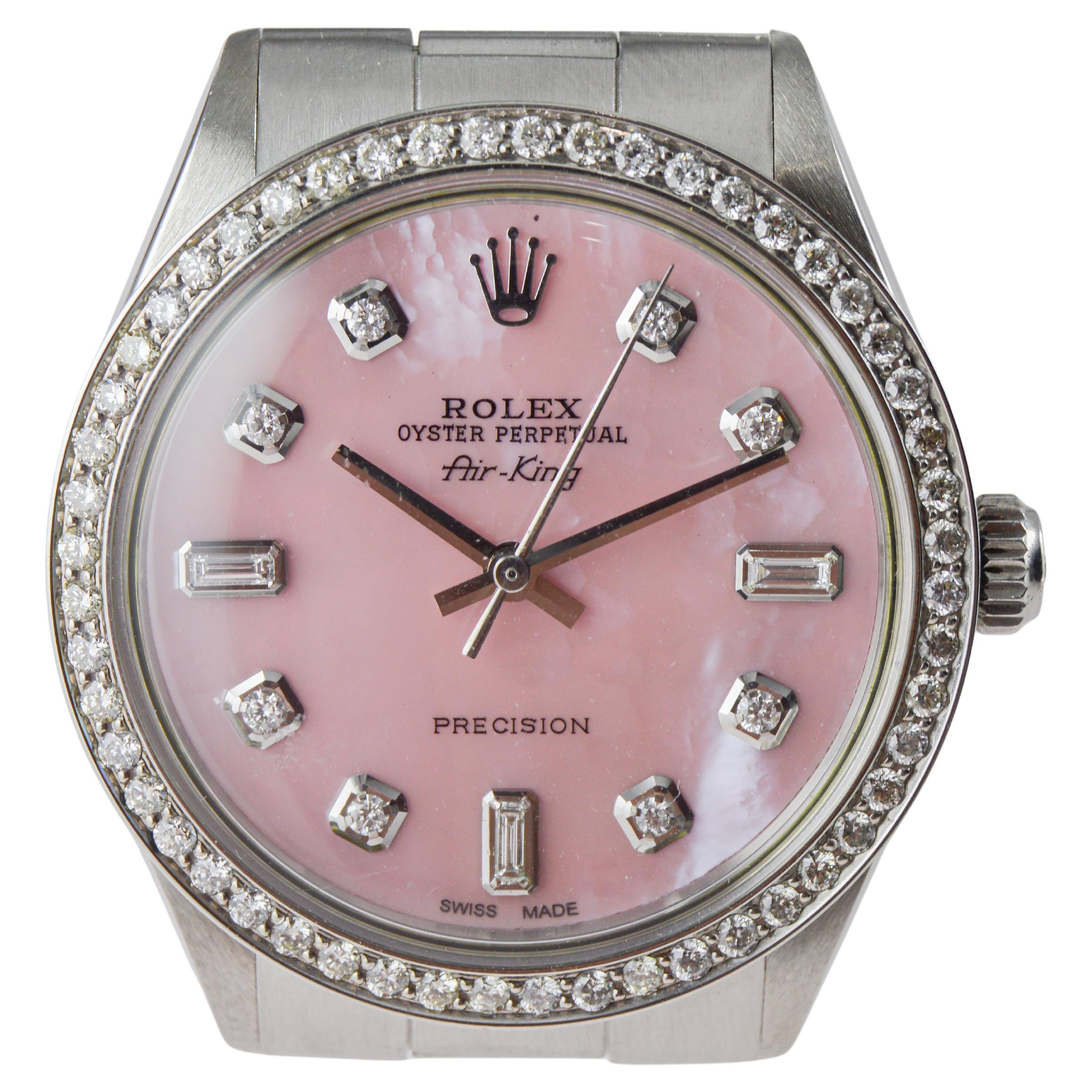 Rolex Edelstahl Air King mit benutzerdefiniertem P.O.P. Rosa Zifferblatt um 1970er Jahre im Angebot 5
