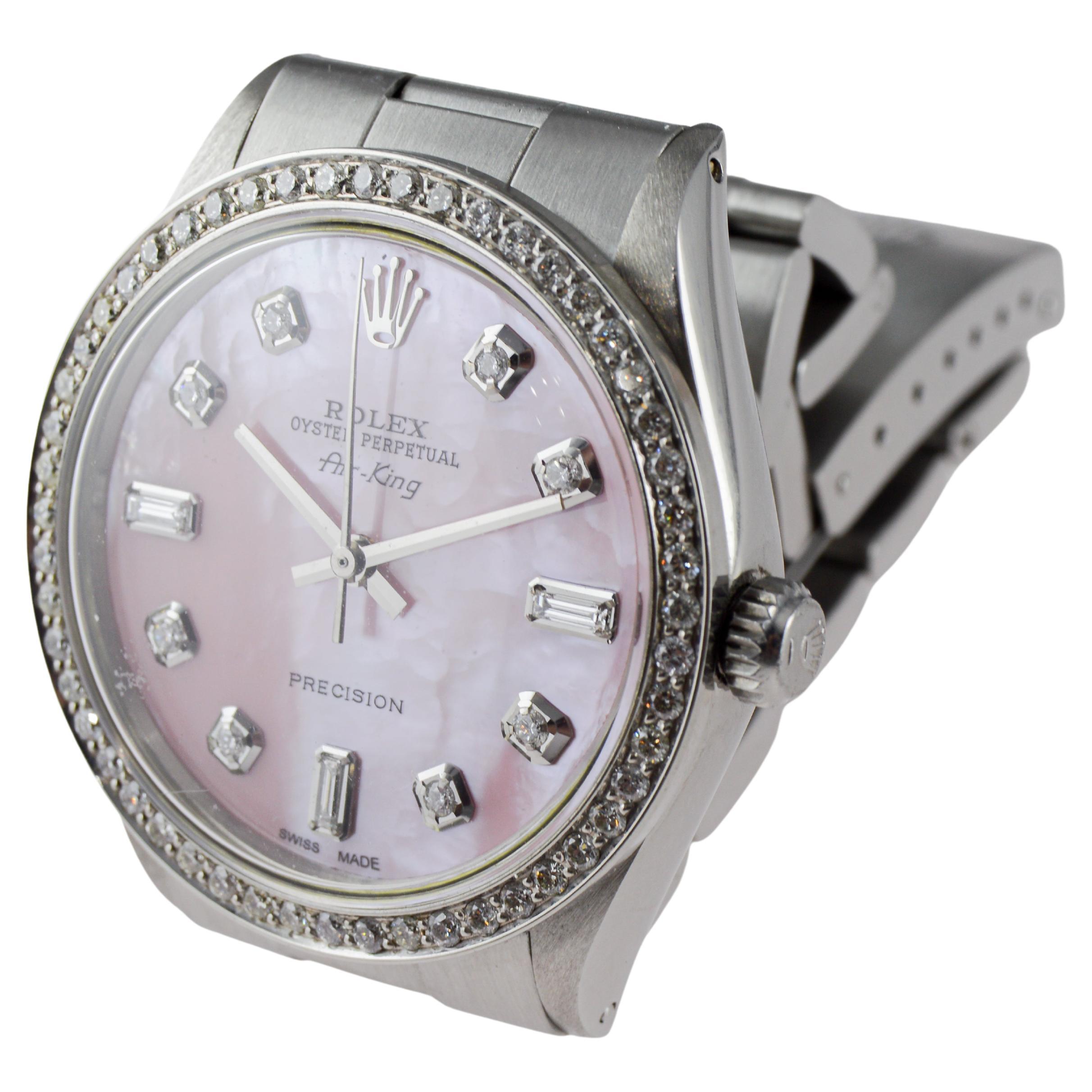 Rolex Edelstahl Air King mit benutzerdefiniertem P.O.P. Rosa Zifferblatt um 1970er Jahre im Angebot 6