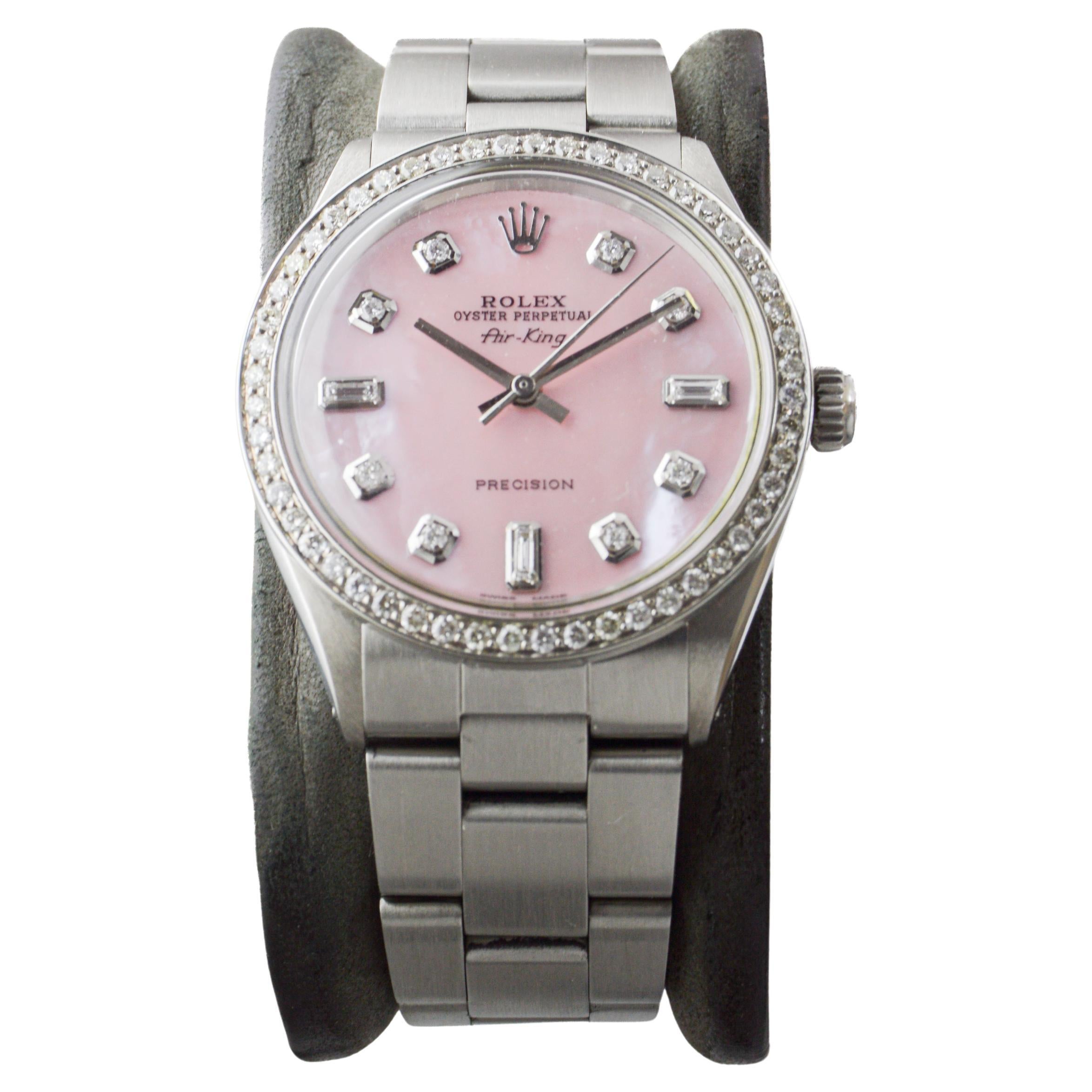 Rolex Edelstahl Air King mit benutzerdefiniertem P.O.P. Rosa Zifferblatt um 1970er Jahre (Moderne) im Angebot