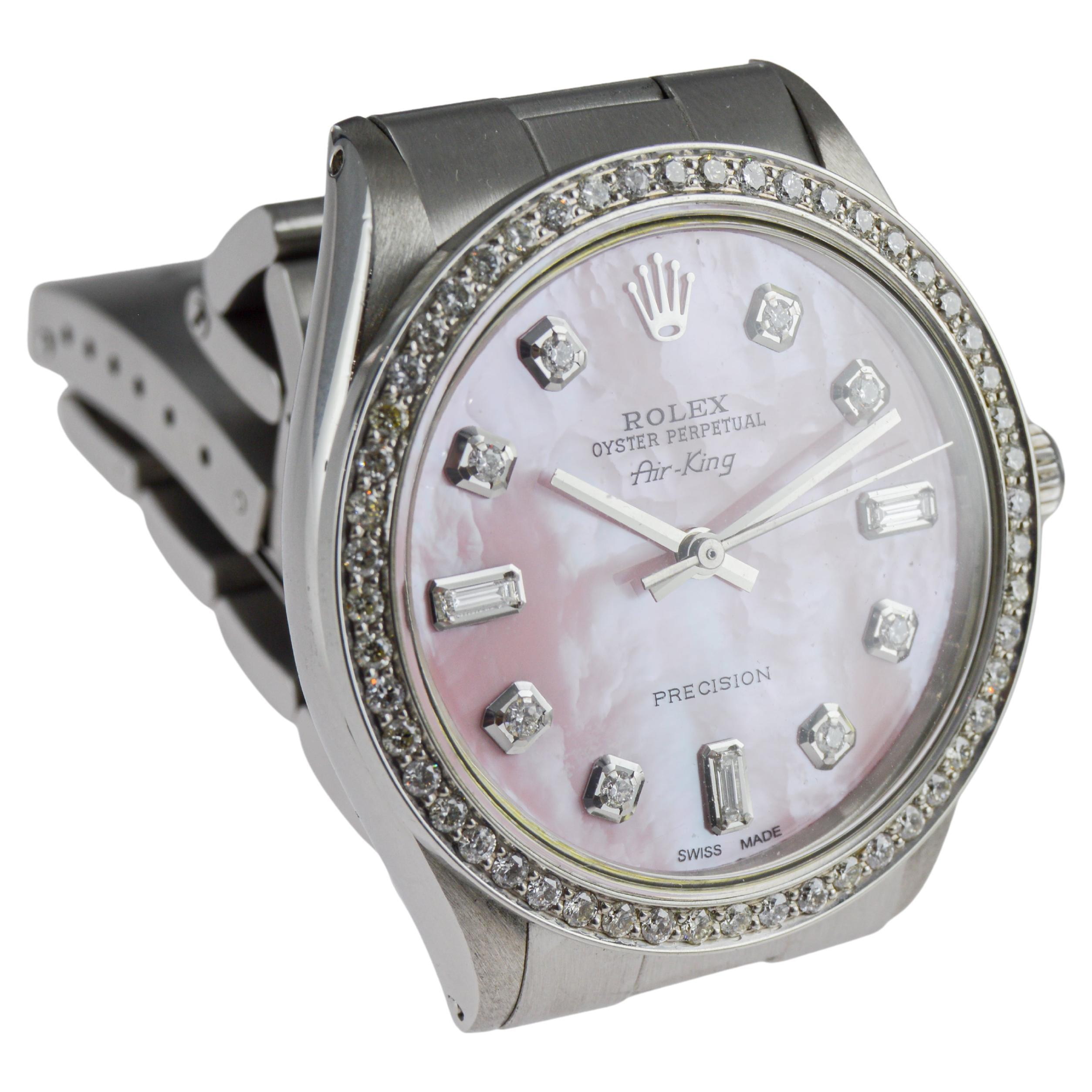 Rolex Edelstahl Air King mit benutzerdefiniertem P.O.P. Rosa Zifferblatt um 1970er Jahre im Angebot 4