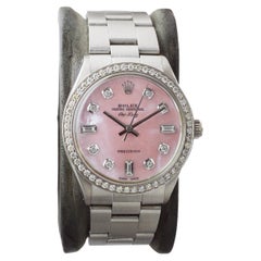 Rolex Edelstahl Air King mit benutzerdefiniertem P.O.P. Rosa Zifferblatt um 1970er Jahre