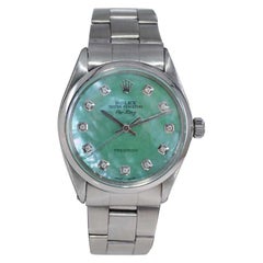Rolex Air King in acciaio inossidabile con quadrante personalizzato in madreperla e diamanti, anni '70