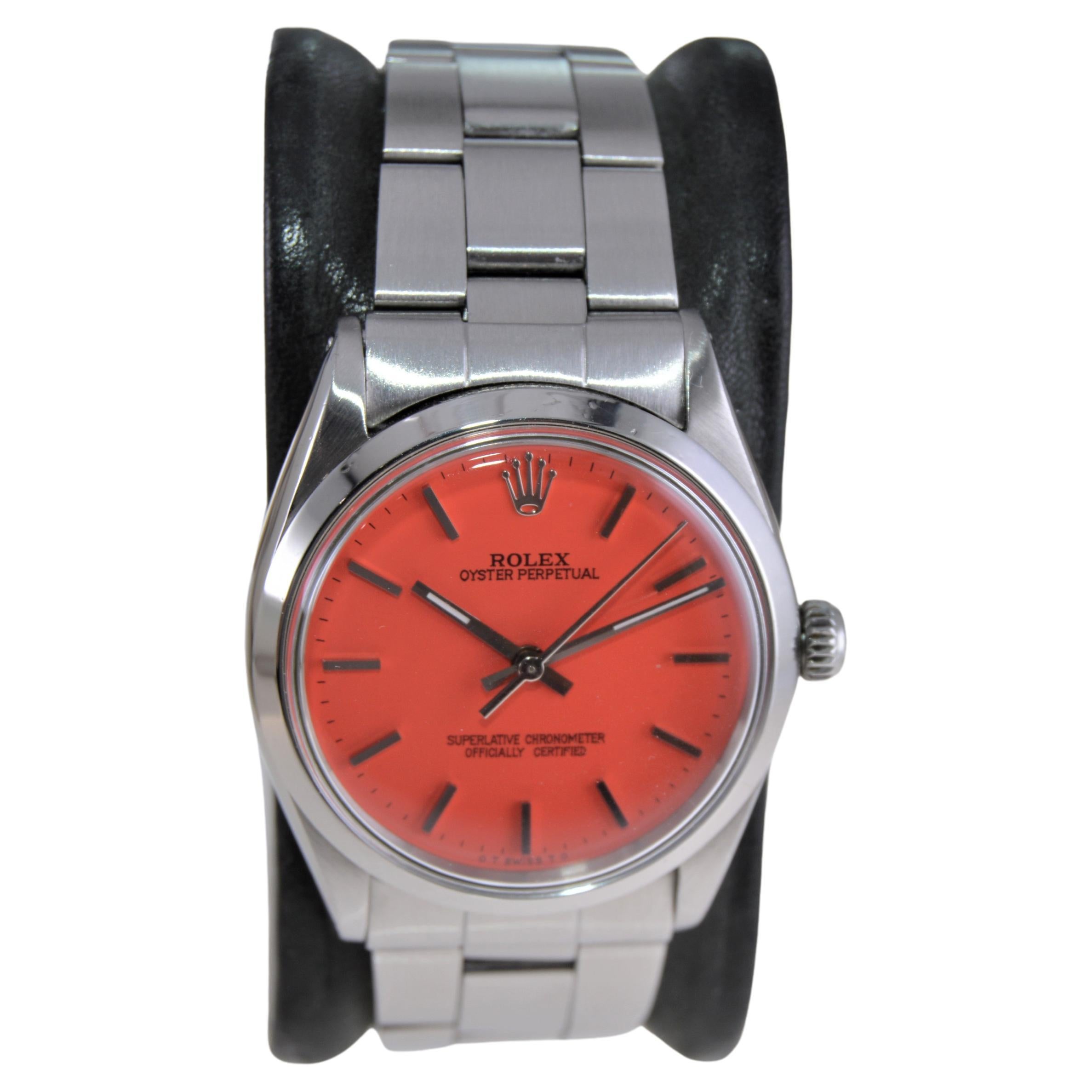 Modern Rolex Stainless Steel Air-King With Custom Orange Dial 1970's For Sale