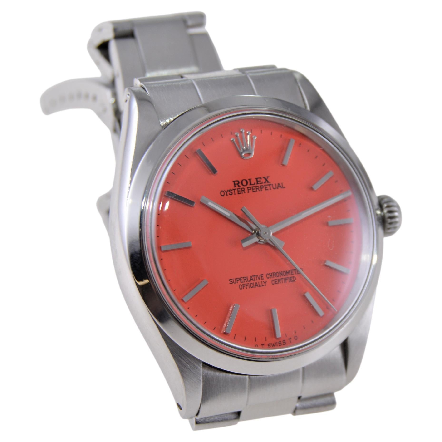 Women's or Men's Rolex Stainless Steel Air-King With Custom Orange Dial 1970's For Sale