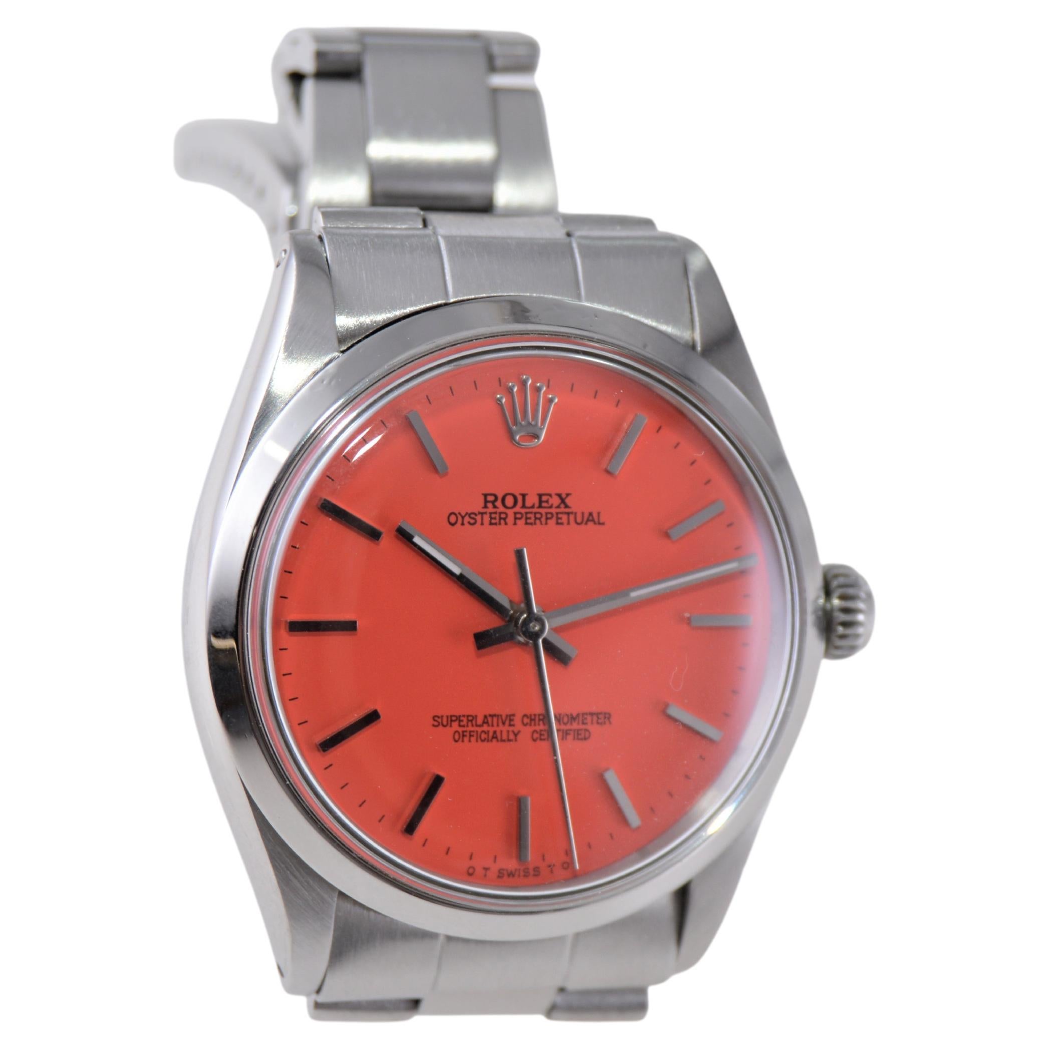 Rolex Stainless Steel Air-King With Custom Orange Dial 1970's For Sale 1