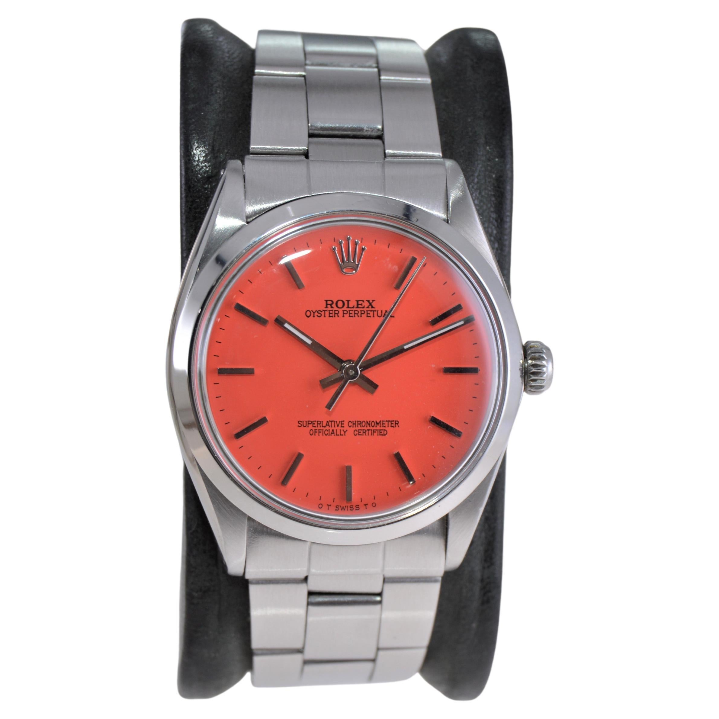Rolex Stainless Steel Air-King With Custom Orange Dial 1970's For Sale