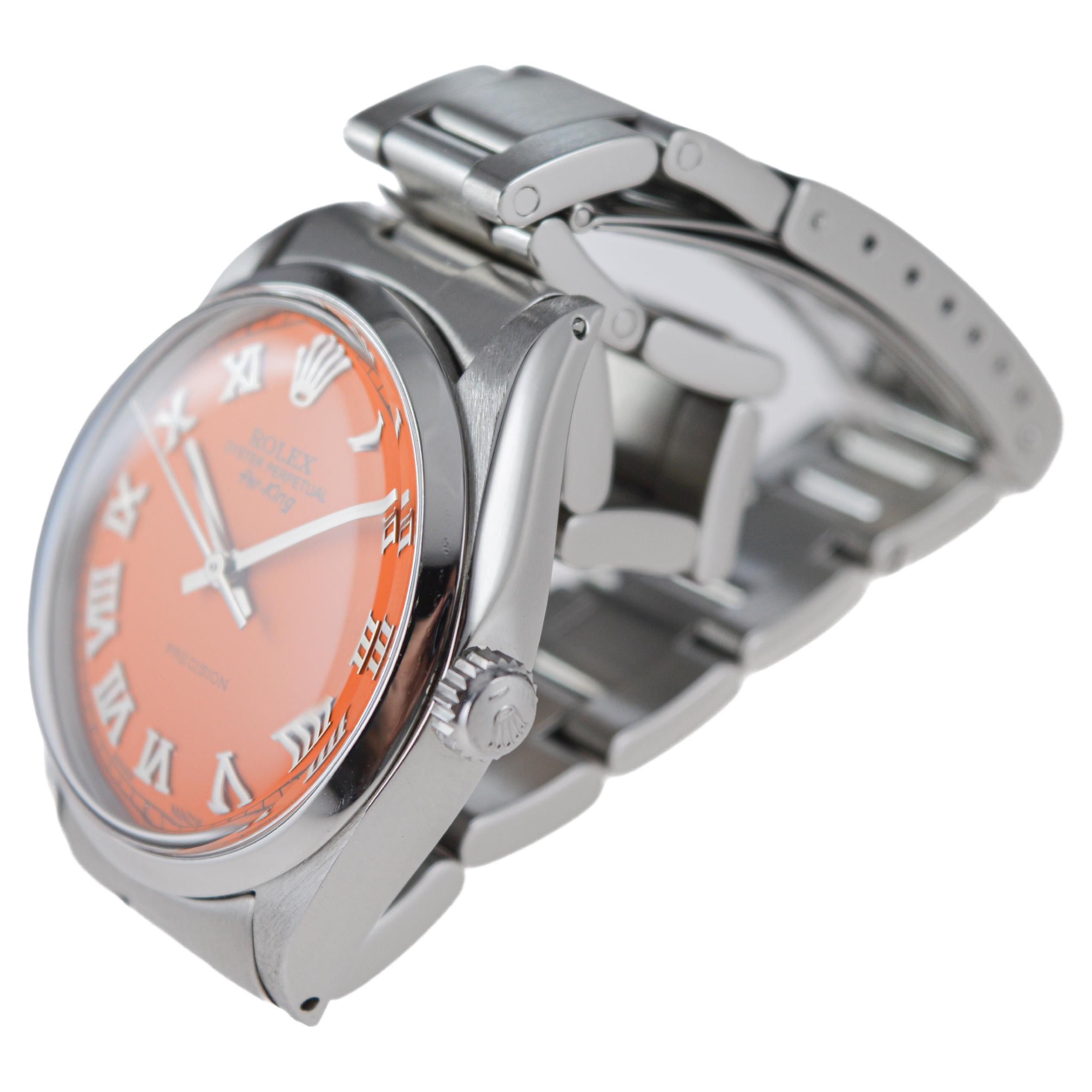 Rolex Air King en acier inoxydable avec cadran orange personnalisé circa 1970's en vente 5
