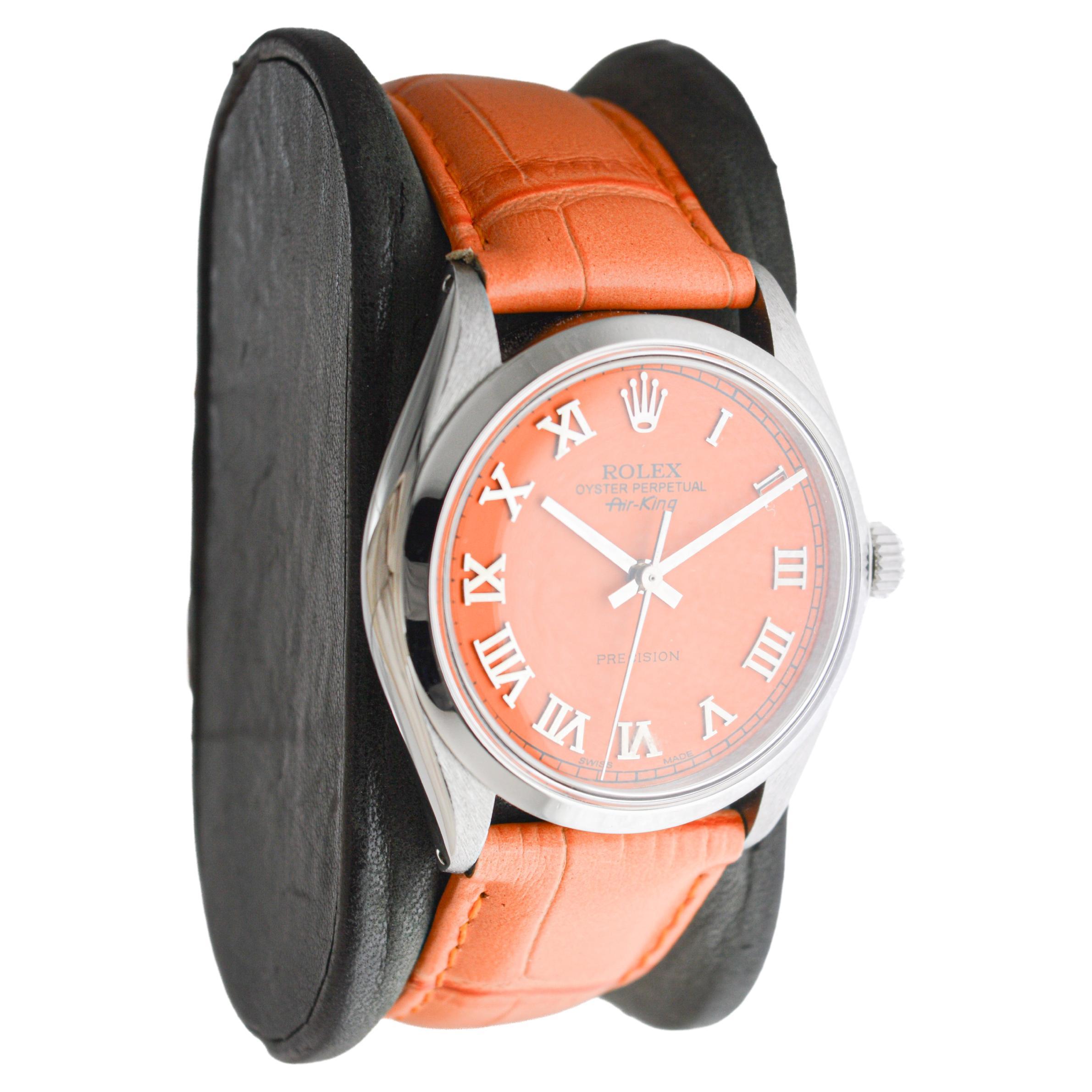 Moderne Rolex Air-King en acier inoxydable avec cadran orange personnalisé circa 1970's