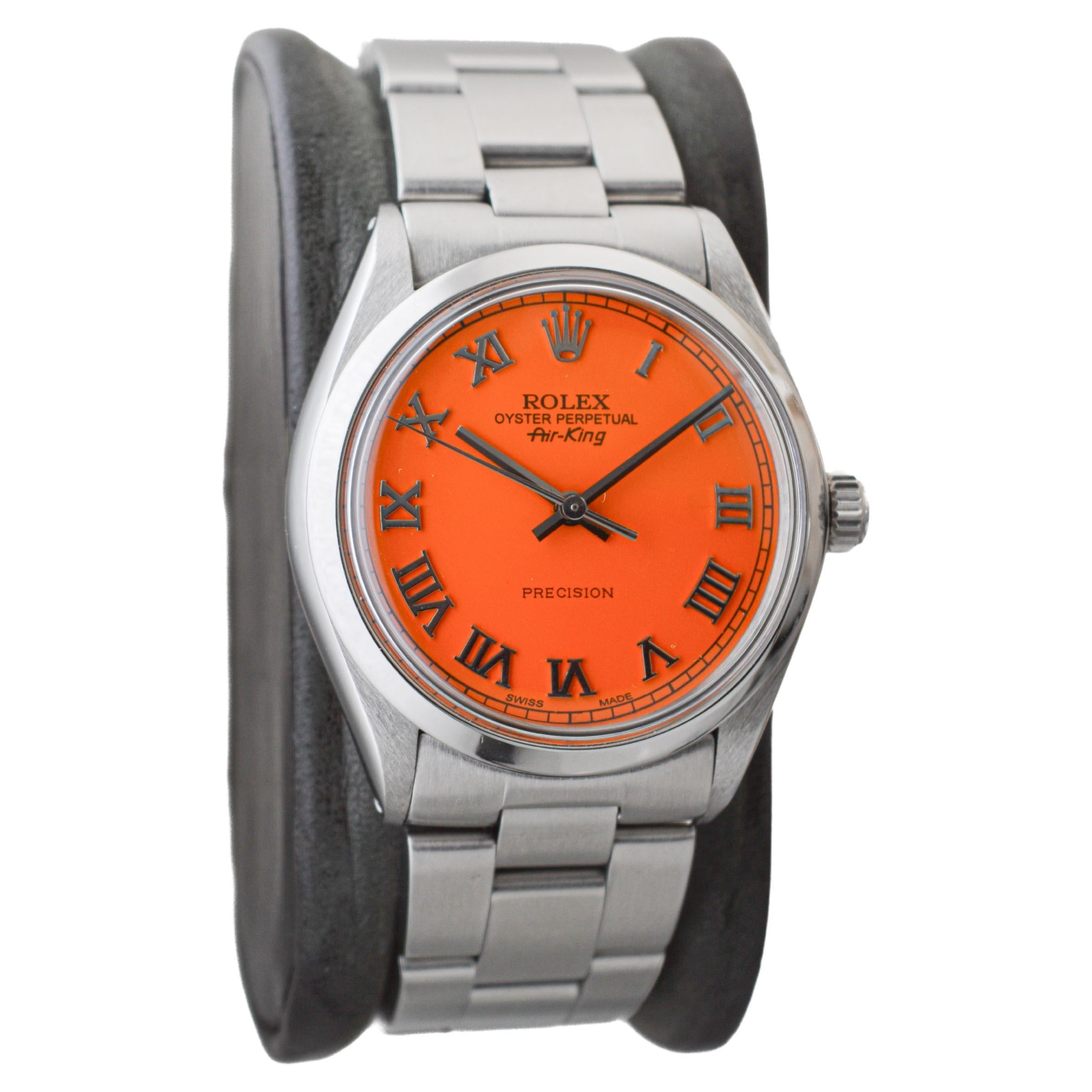 Rolex Air King en acier inoxydable avec cadran orange personnalisé circa 1970's Excellent état - En vente à Long Beach, CA