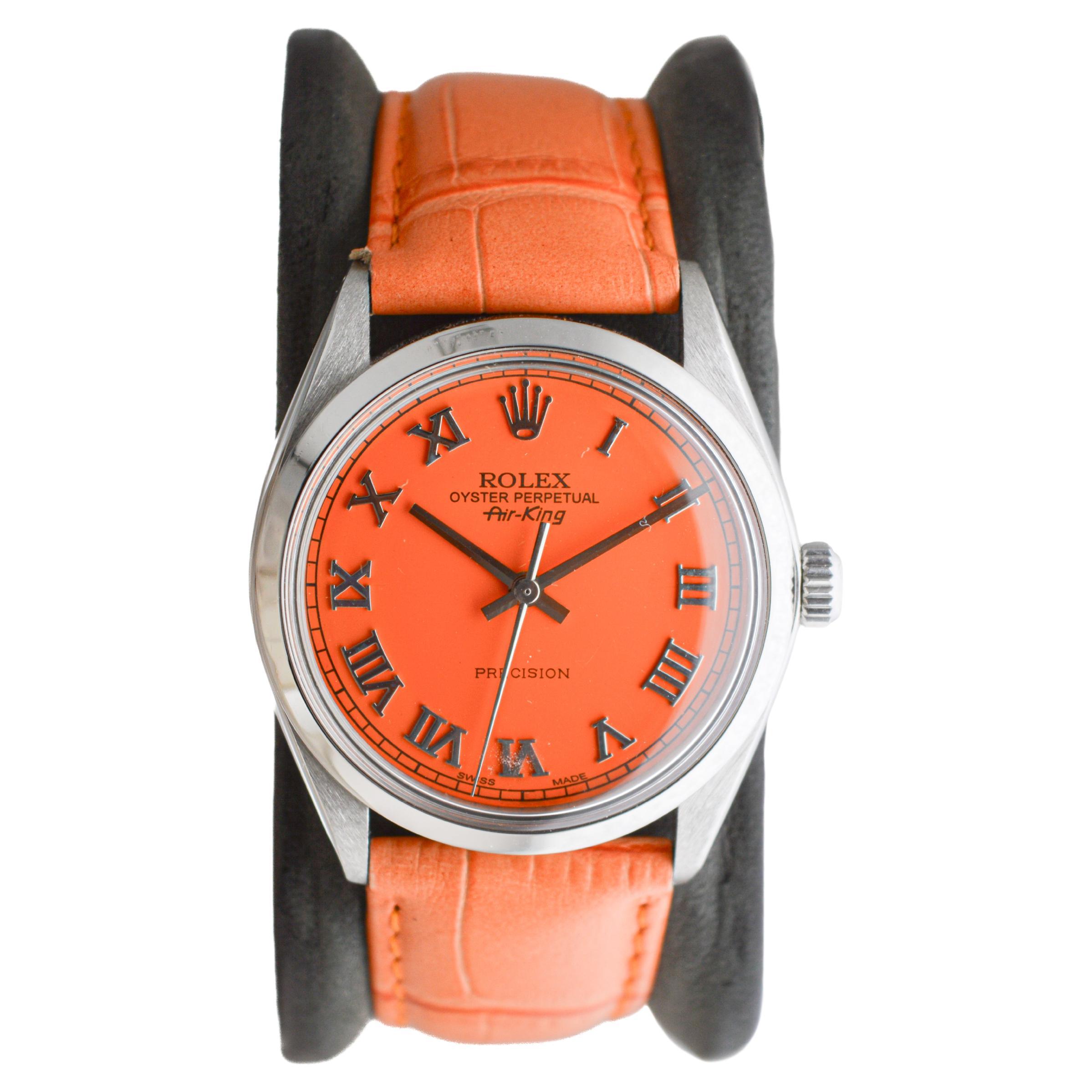 Rolex Air-King en acier inoxydable avec cadran orange personnalisé circa 1970's Excellent état à Long Beach, CA