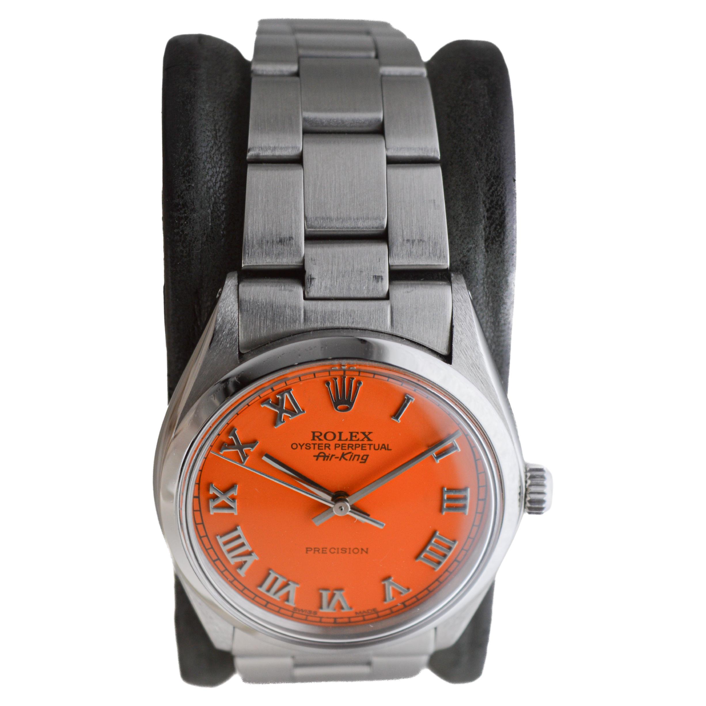 Rolex Air King en acier inoxydable avec cadran orange personnalisé circa 1970's Unisexe en vente