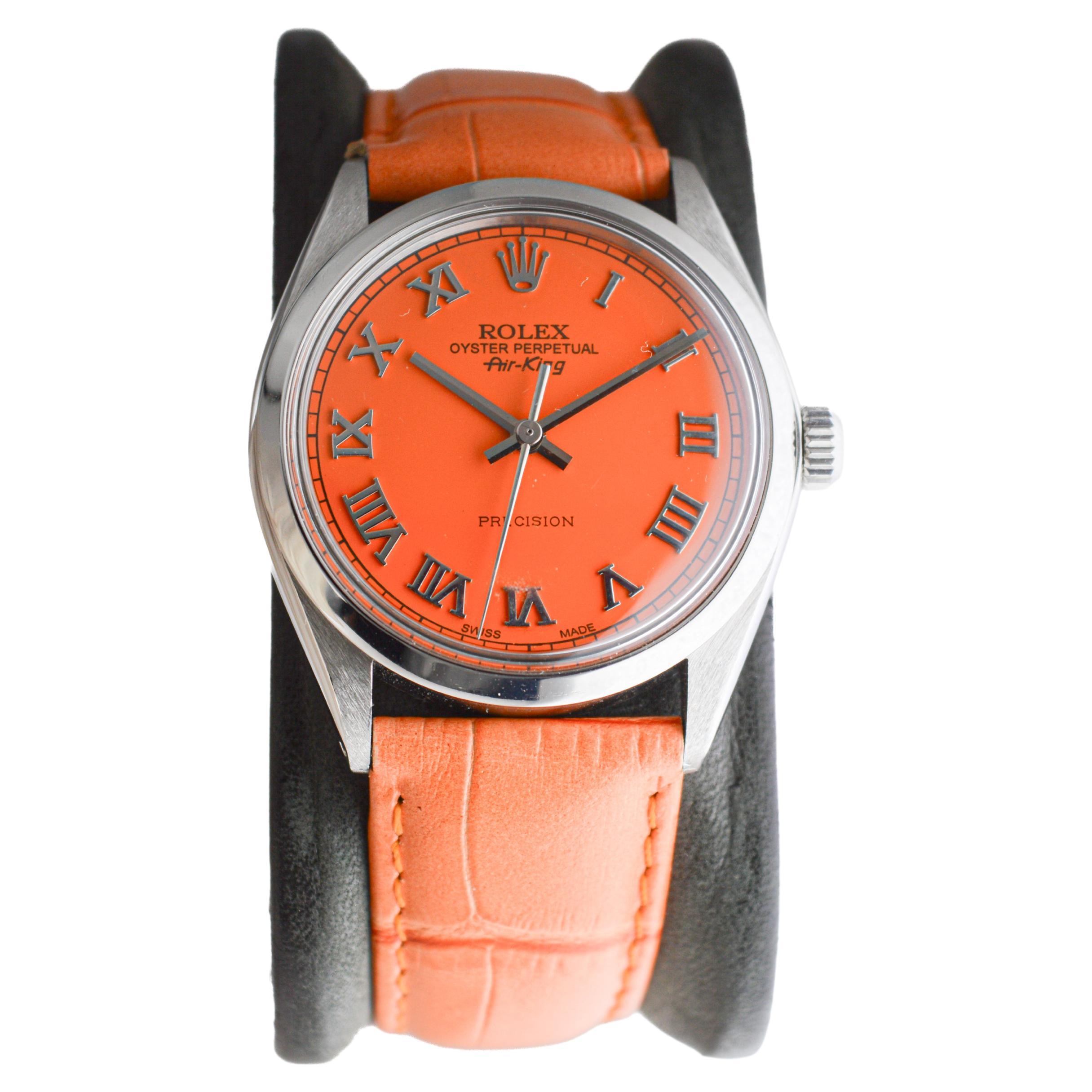  Rolex Air-King en acier inoxydable avec cadran orange personnalisé circa 1970's Unisexe 