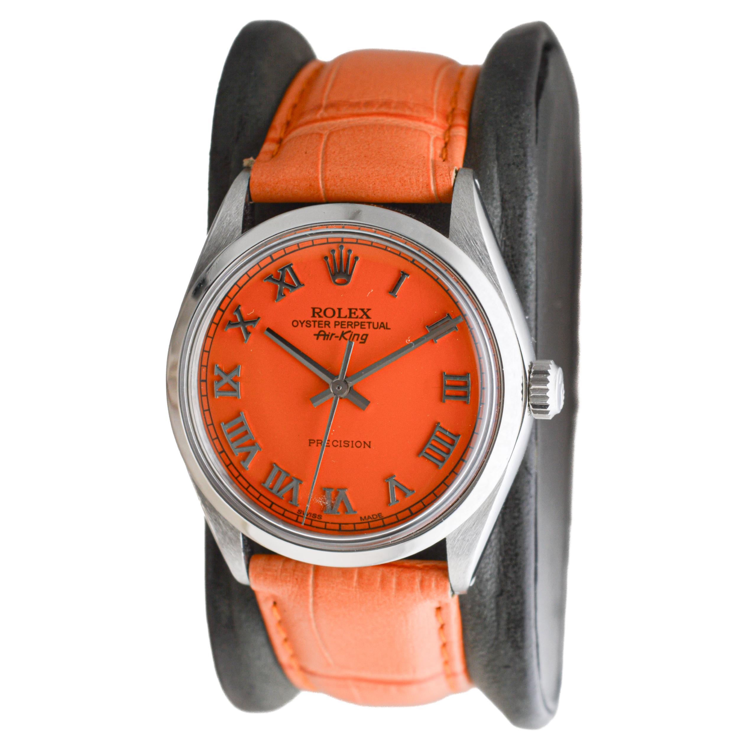 Rolex Air-King en acier inoxydable avec cadran orange personnalisé circa 1970's 1