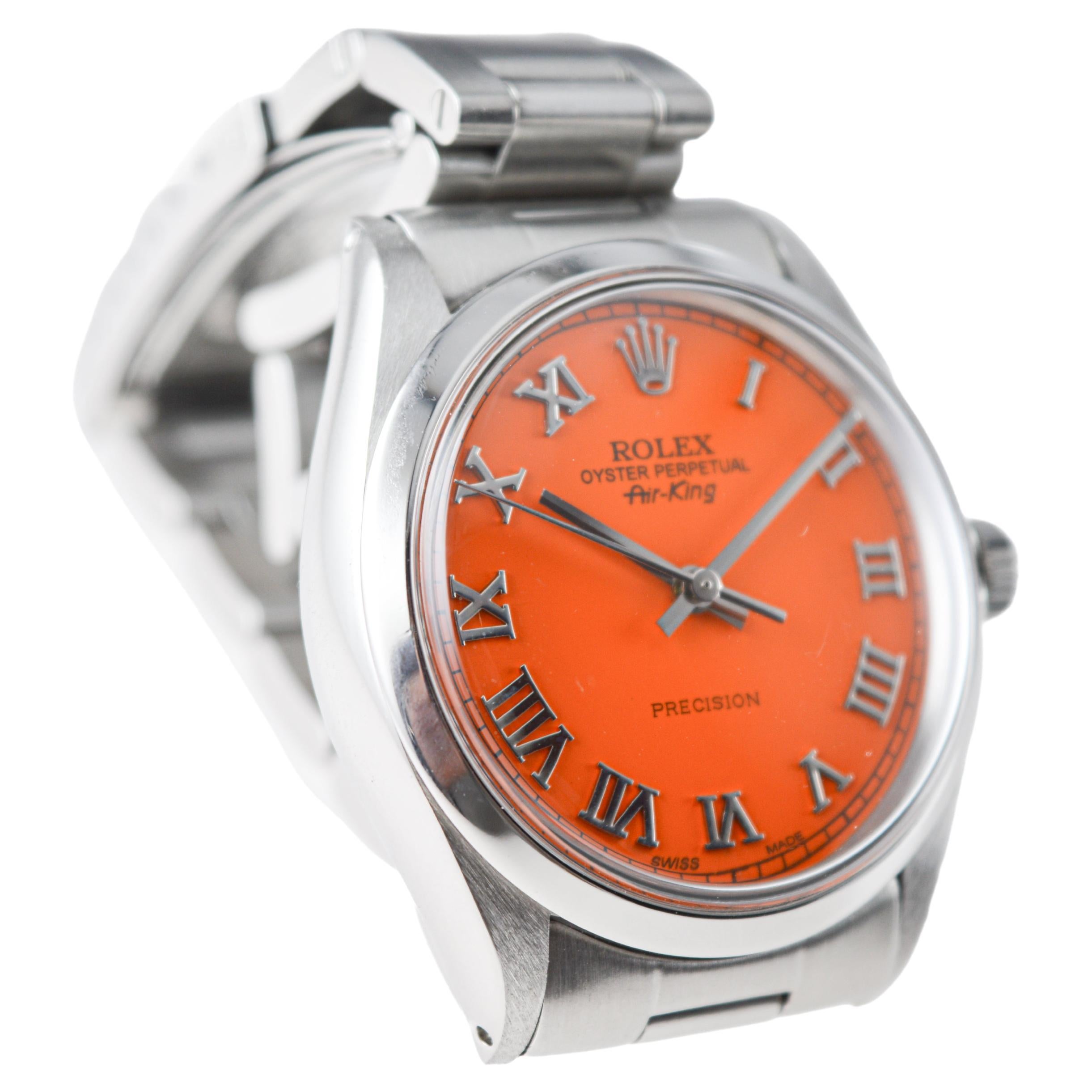 Rolex Air King en acier inoxydable avec cadran orange personnalisé circa 1970's en vente 2