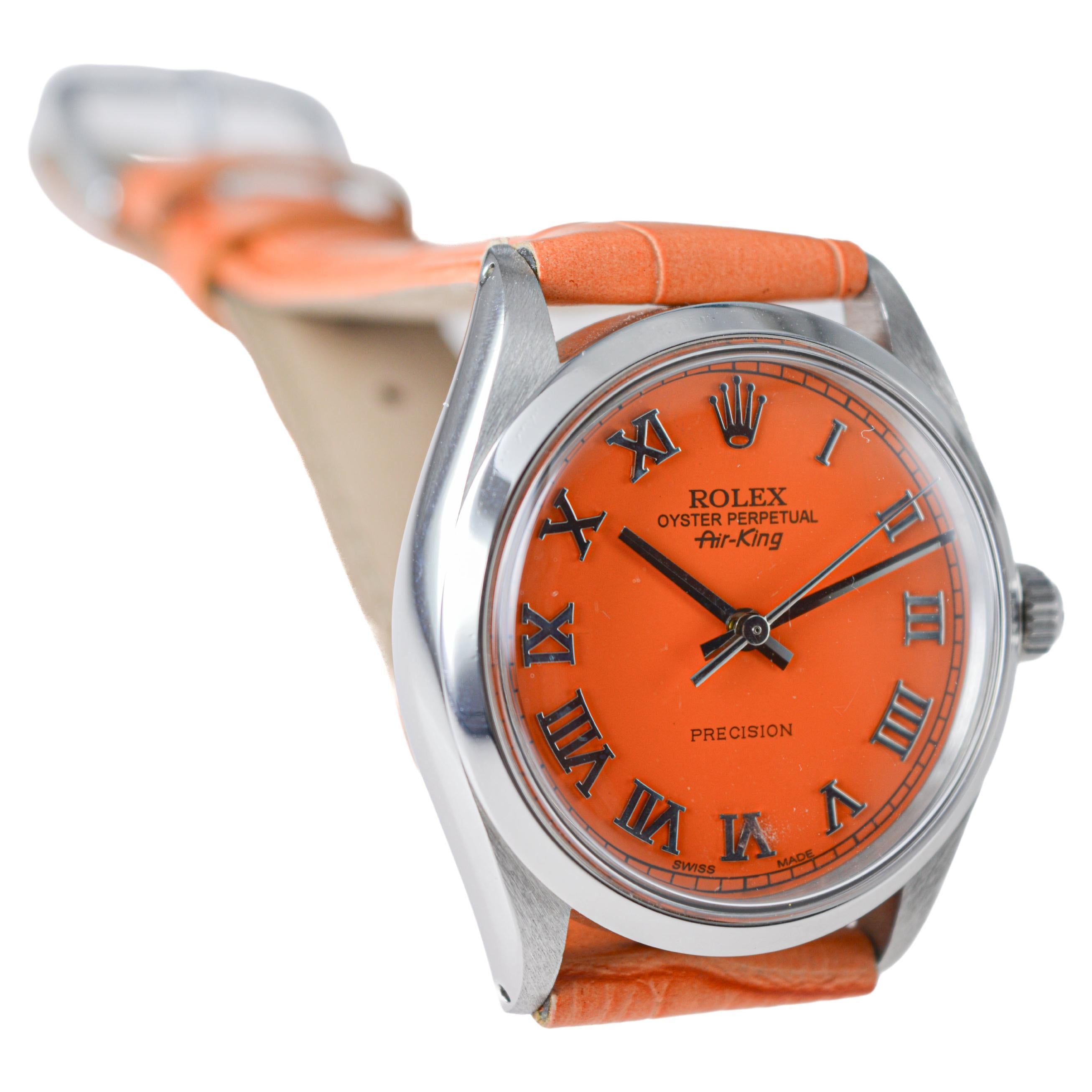 Rolex Air-King en acier inoxydable avec cadran orange personnalisé circa 1970's 2