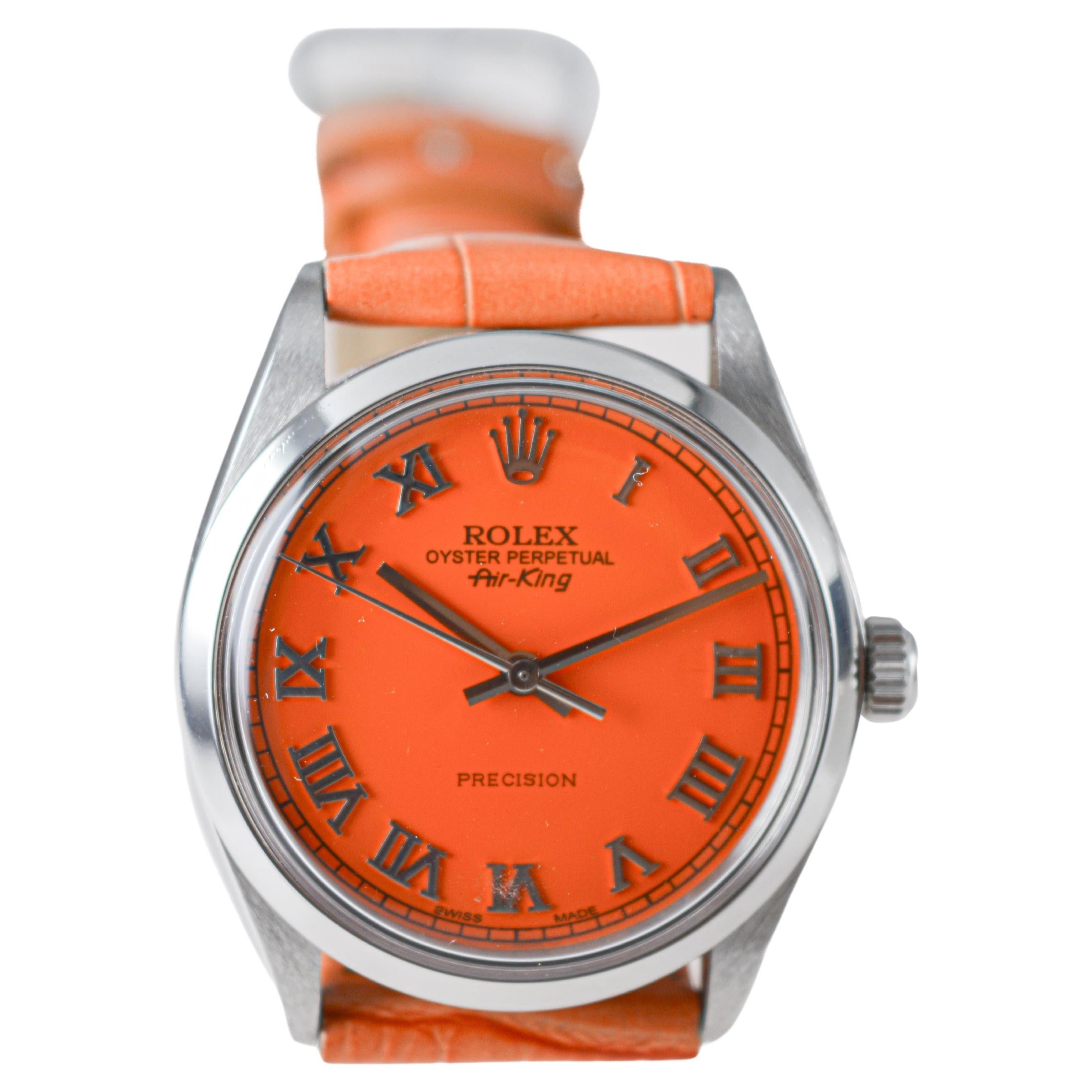Rolex Air-King en acier inoxydable avec cadran orange personnalisé circa 1970's 3