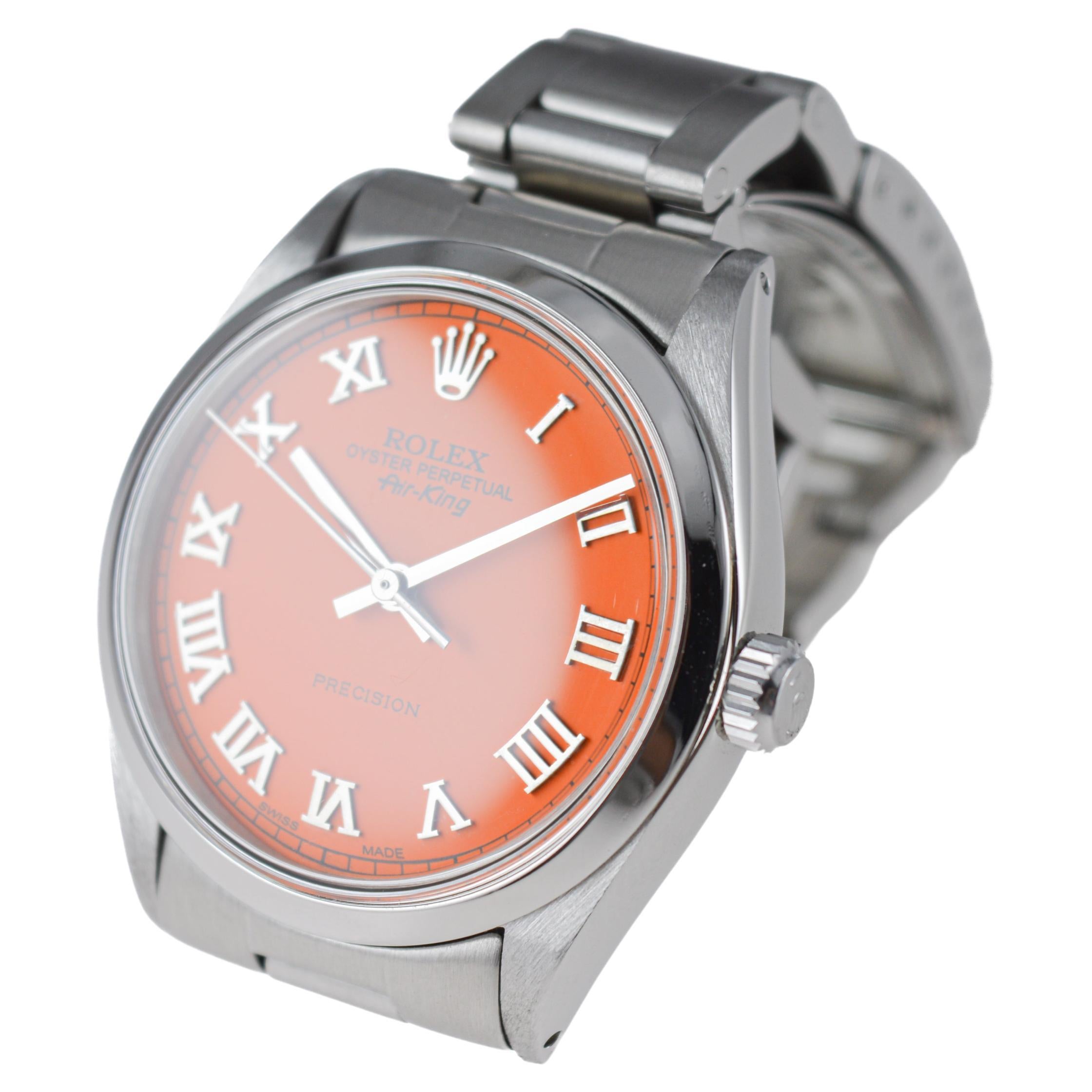 Rolex Air King en acier inoxydable avec cadran orange personnalisé circa 1970's en vente 4