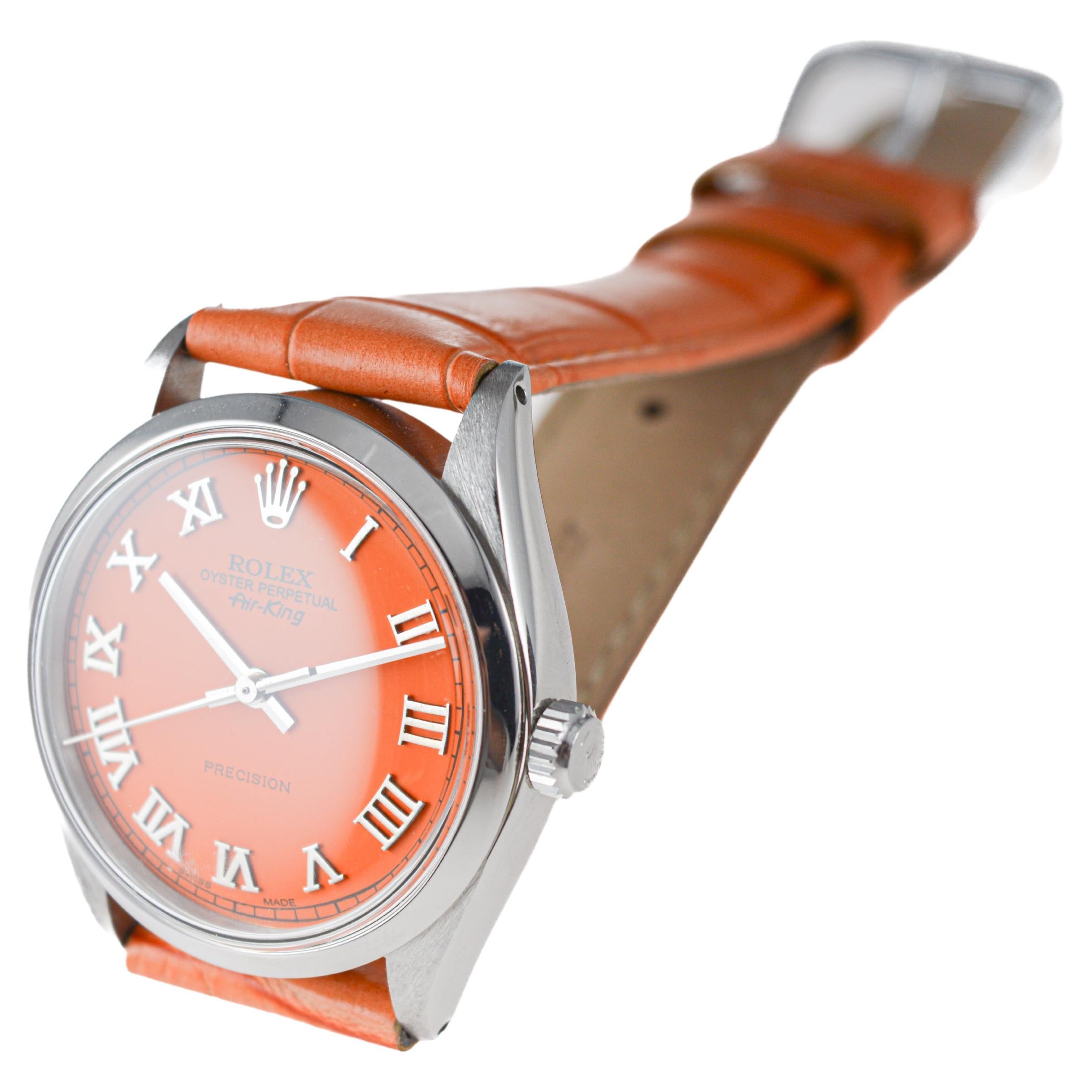 Rolex Air-King en acier inoxydable avec cadran orange personnalisé circa 1970's 4