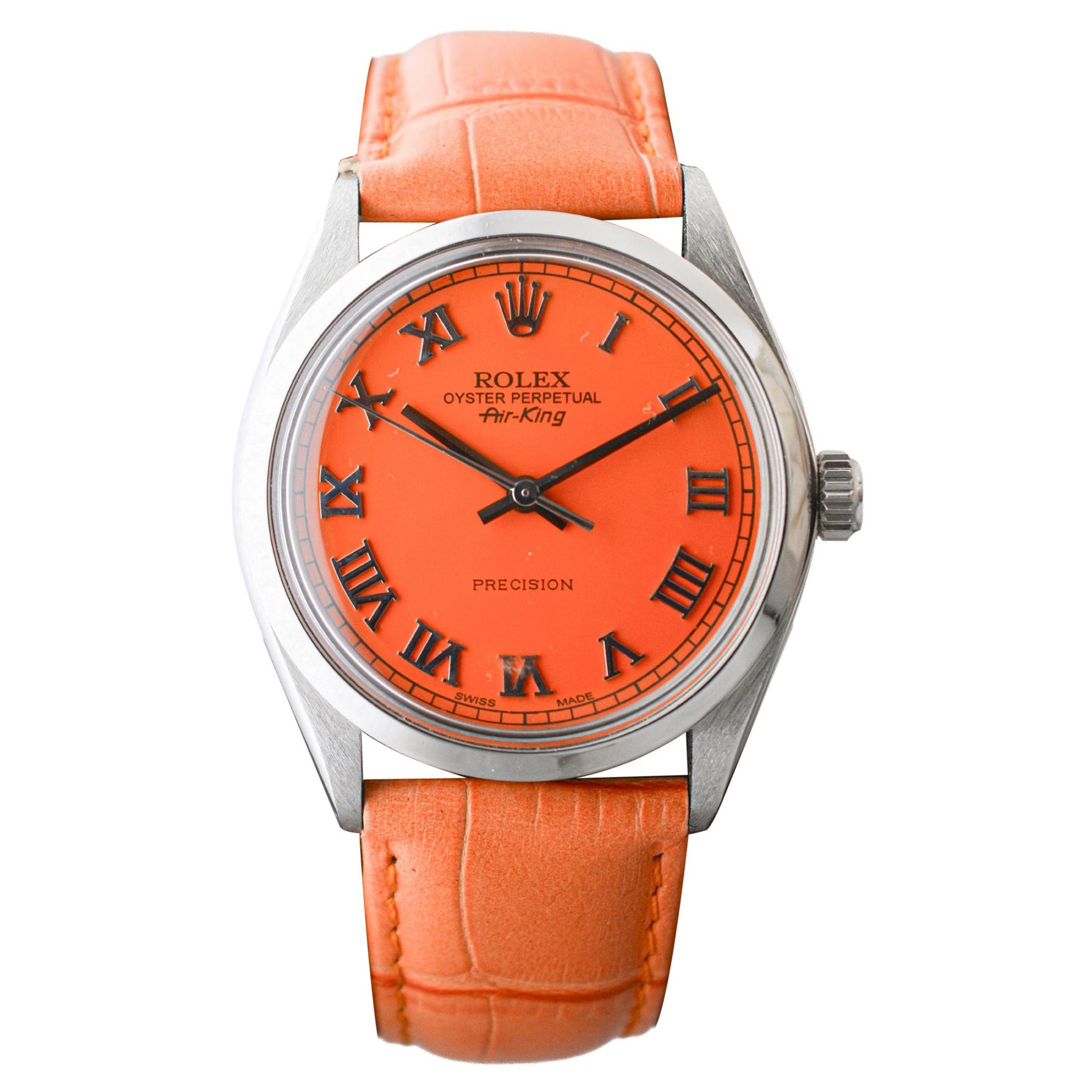 Rolex Air-King en acier inoxydable avec cadran orange personnalisé circa 1970's