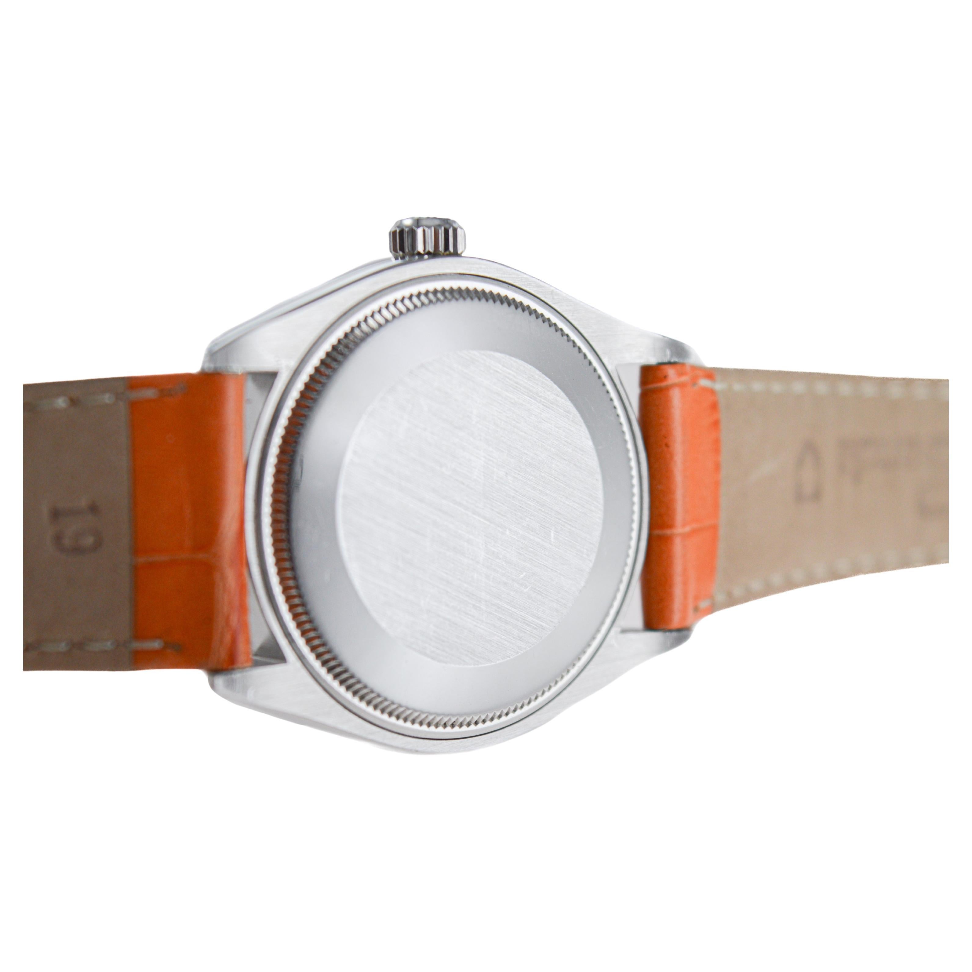 Rolex Air King en acier inoxydable avec cadran orange personnalisé, circa 1970's en vente 5