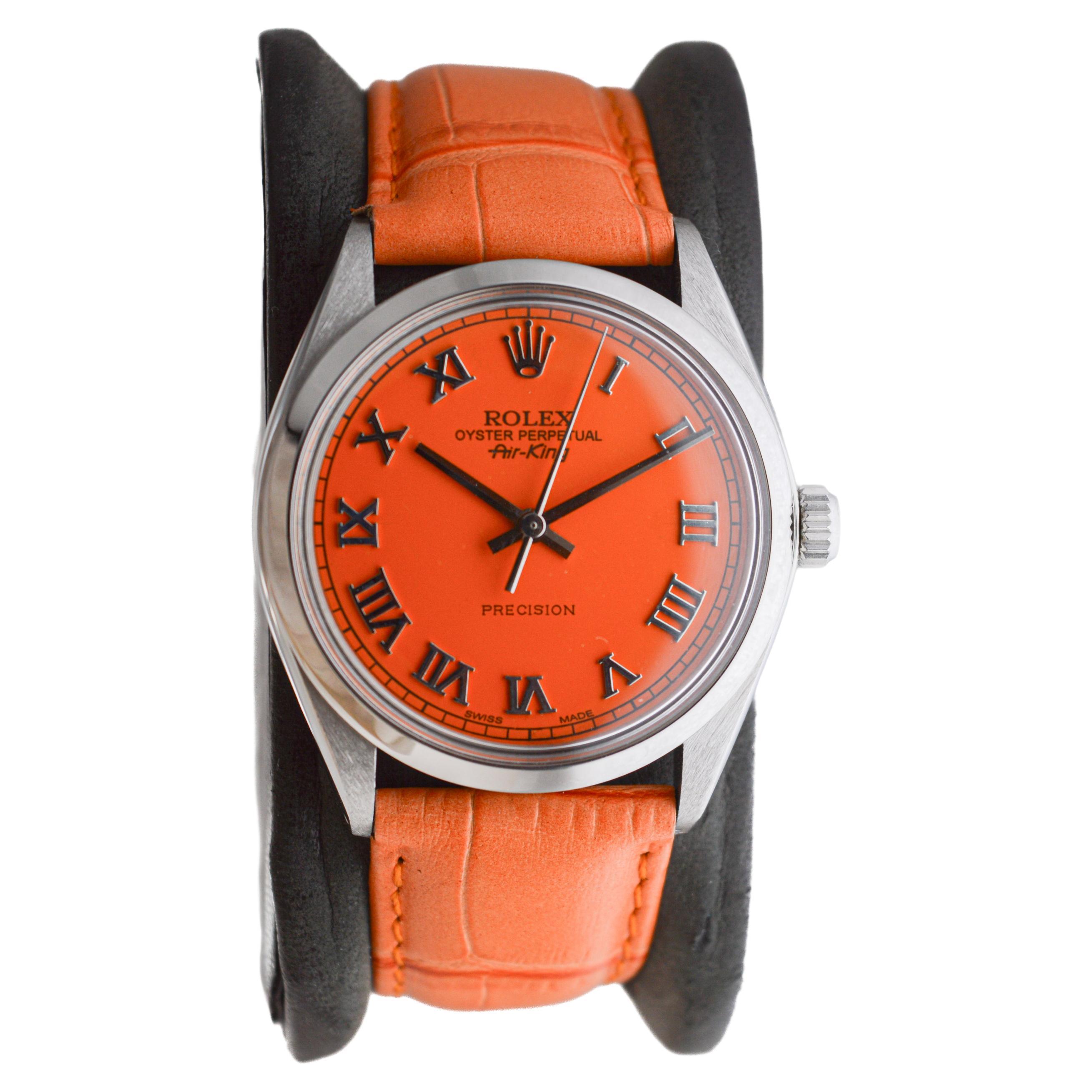 Rolex Air King en acier inoxydable avec cadran orange personnalisé, circa 1970's Excellent état - En vente à Long Beach, CA
