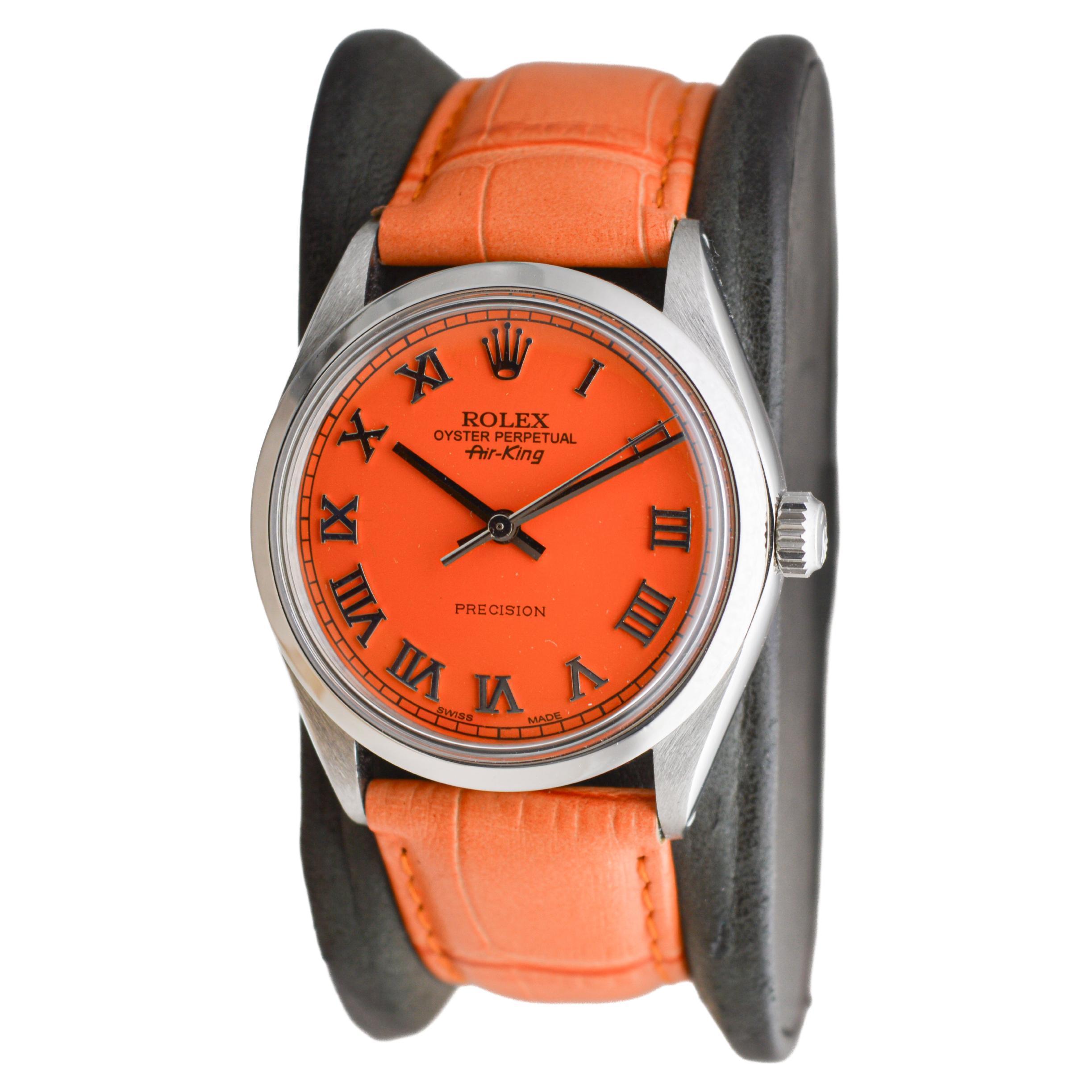 Rolex Air King en acier inoxydable avec cadran orange personnalisé, circa 1970's Unisexe en vente