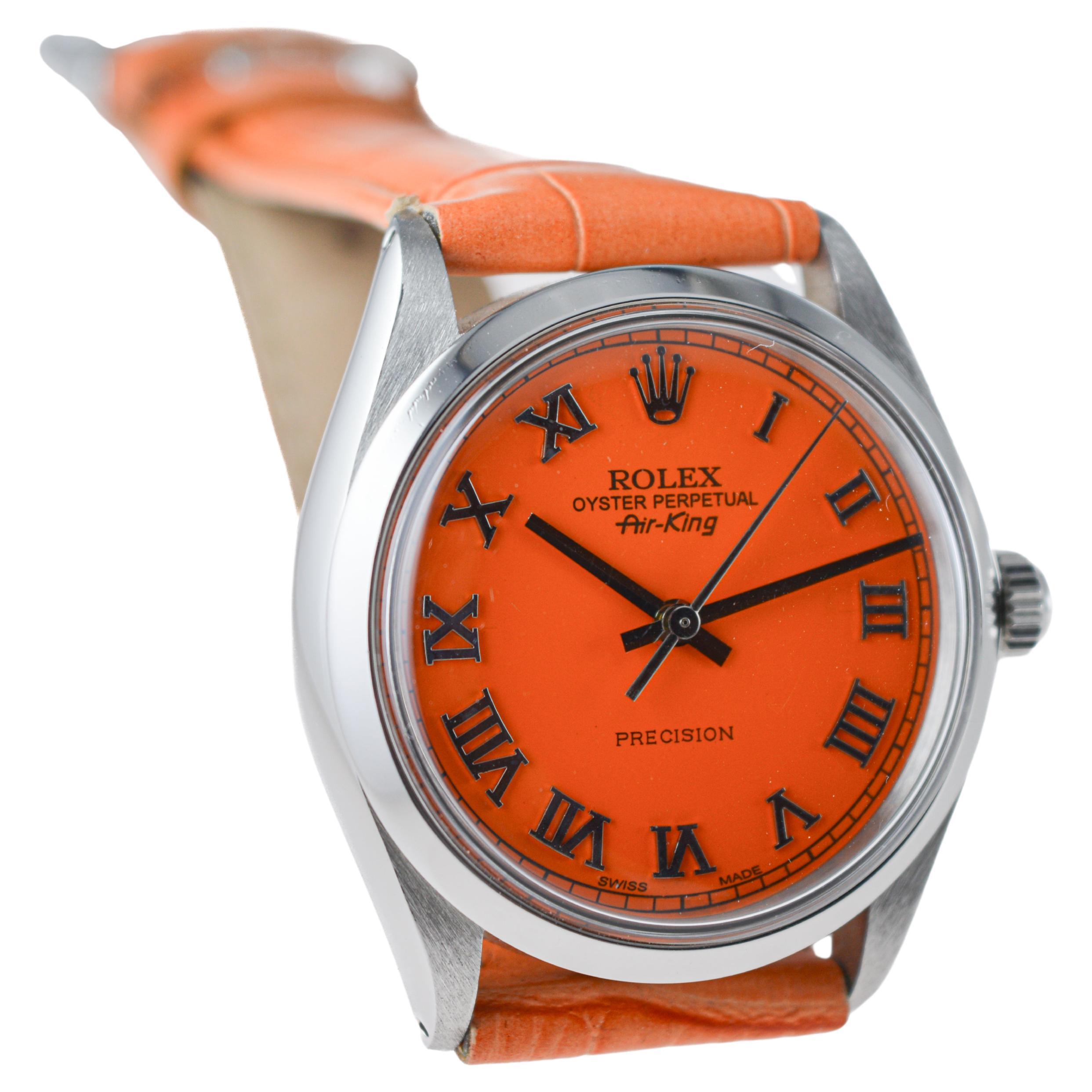 Rolex Air King en acier inoxydable avec cadran orange personnalisé, circa 1970's en vente 2