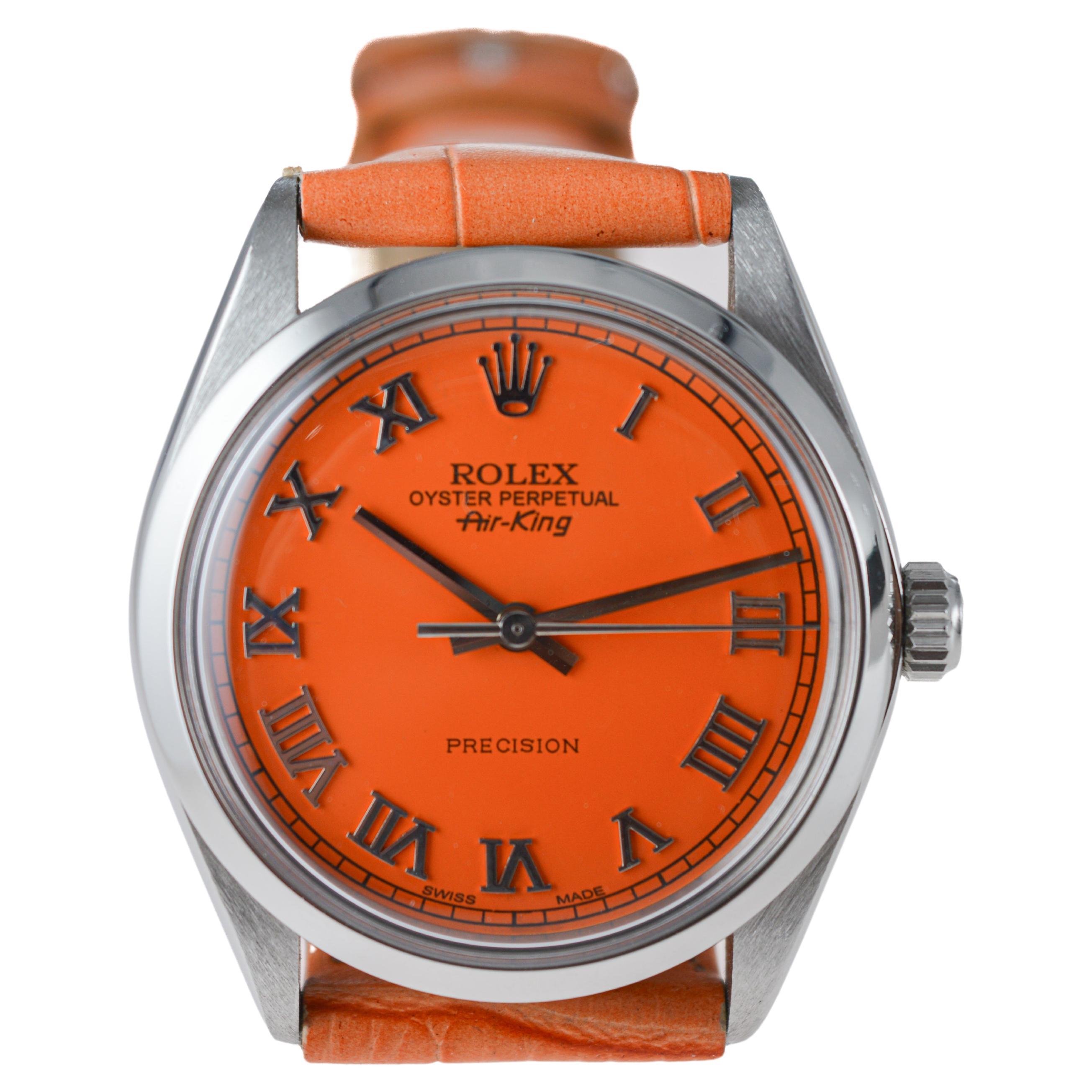 Rolex Air King en acier inoxydable avec cadran orange personnalisé, circa 1970's en vente 3
