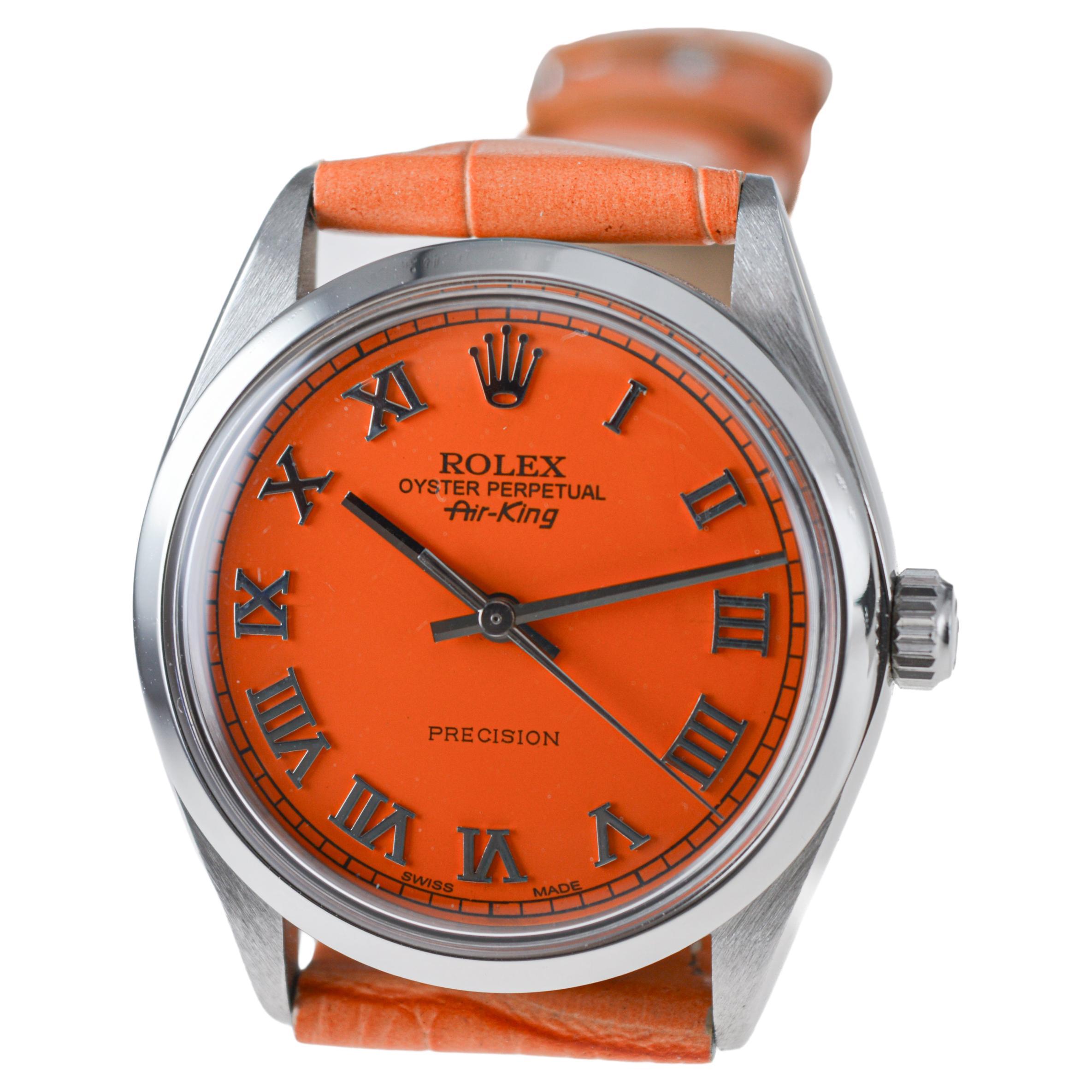 Rolex Air King en acier inoxydable avec cadran orange personnalisé, circa 1970's en vente 4
